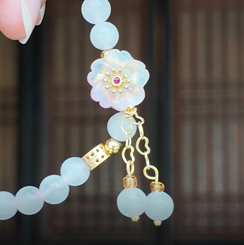 Blossom Veil – Rose Quartz & Dewdrop Flower Bracelet – alternate view 3 by ImperfectRealm