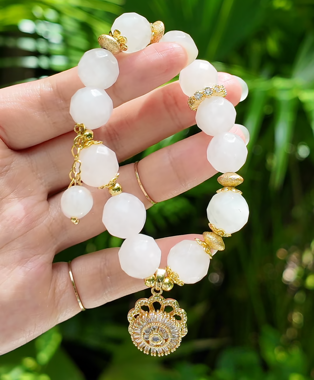 Theia's Radiance – White Agate & Solar Gold Charm Bracelet – alternate view 2 by ImperfectRealm