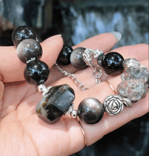 Witchwood Thorn – Silver Sheen Obsidian & Forest Fang Bracelet