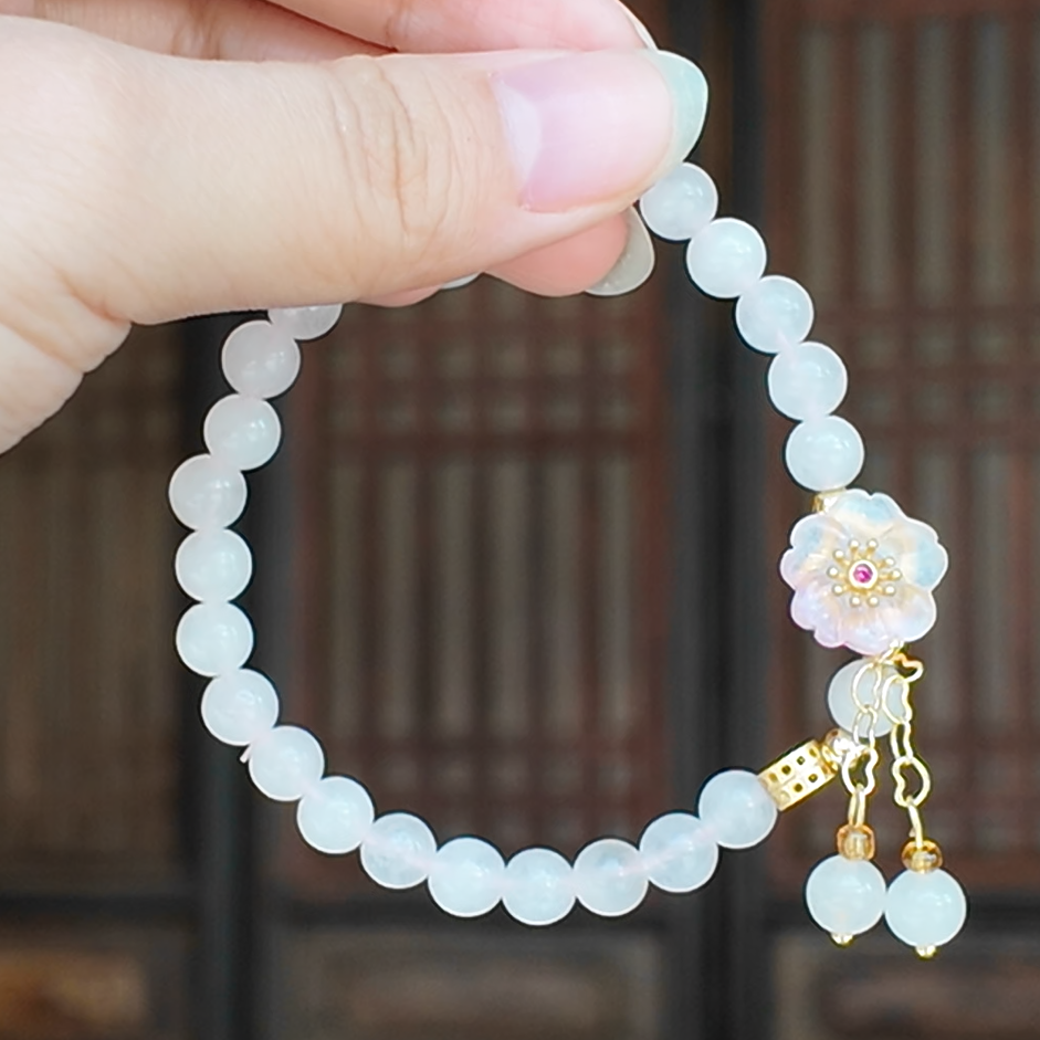 Blossom Veil – Rose Quartz & Dewdrop Flower Bracelet by ImperfectRealm