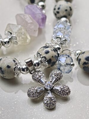 Dotted Bloom – Dalmatian Jasper & Crystal Bracelet