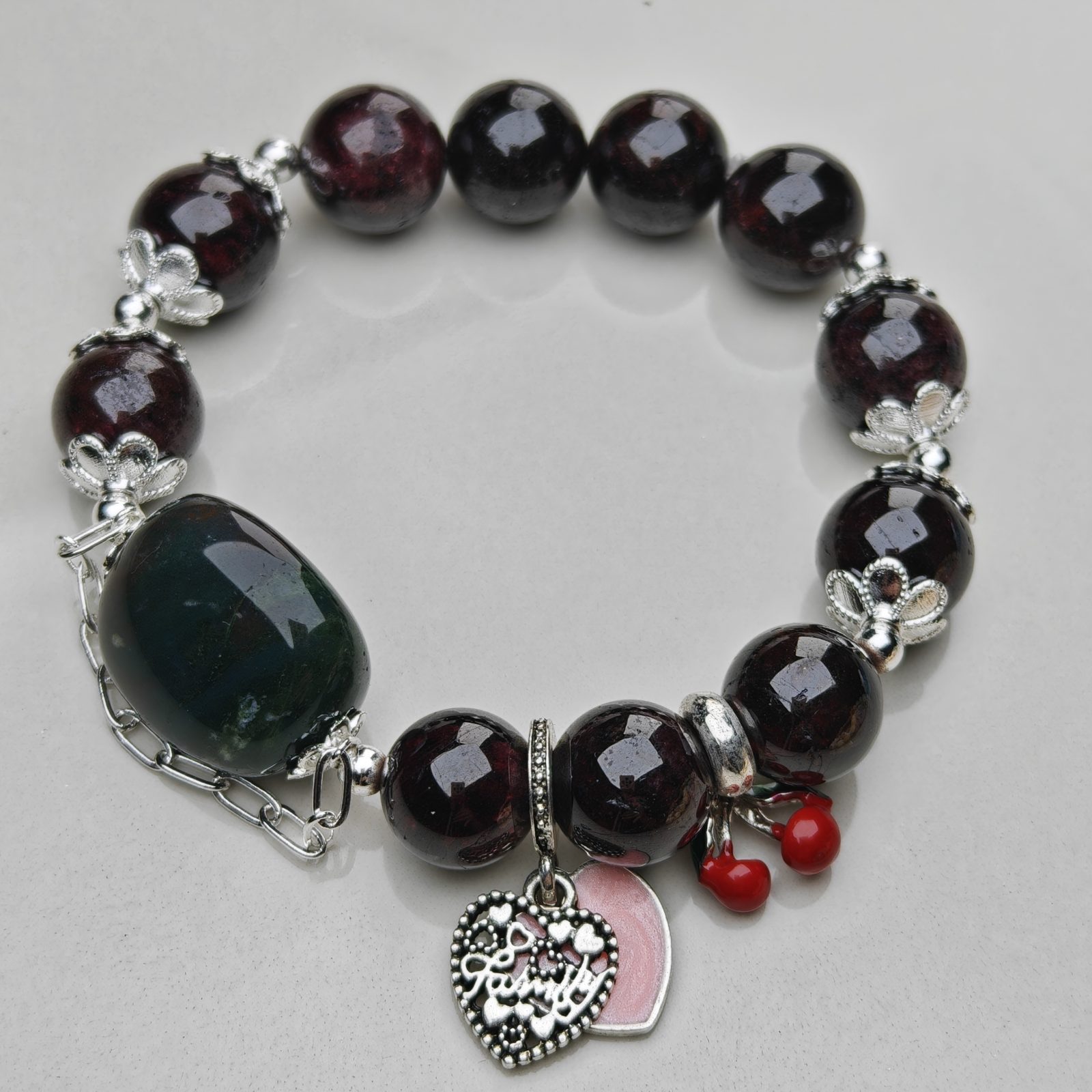Garnet Heartbeat – Garnet & Bloodstone Charm Bracelet by ImperfectRealm