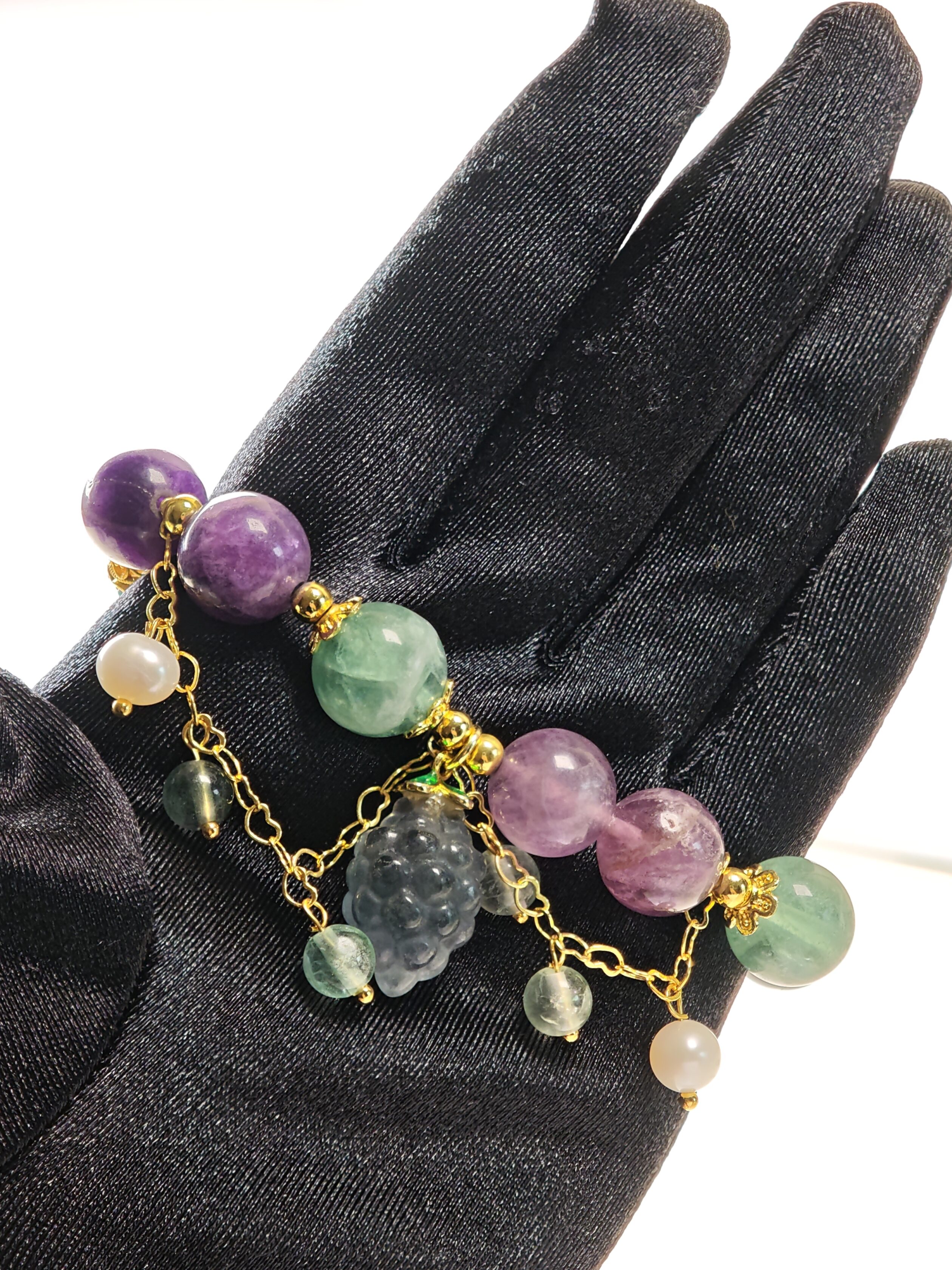 Grape Glow – Multi-Color Fluorite & Pearl Bracelet – alternate view 6 by ImperfectRealm