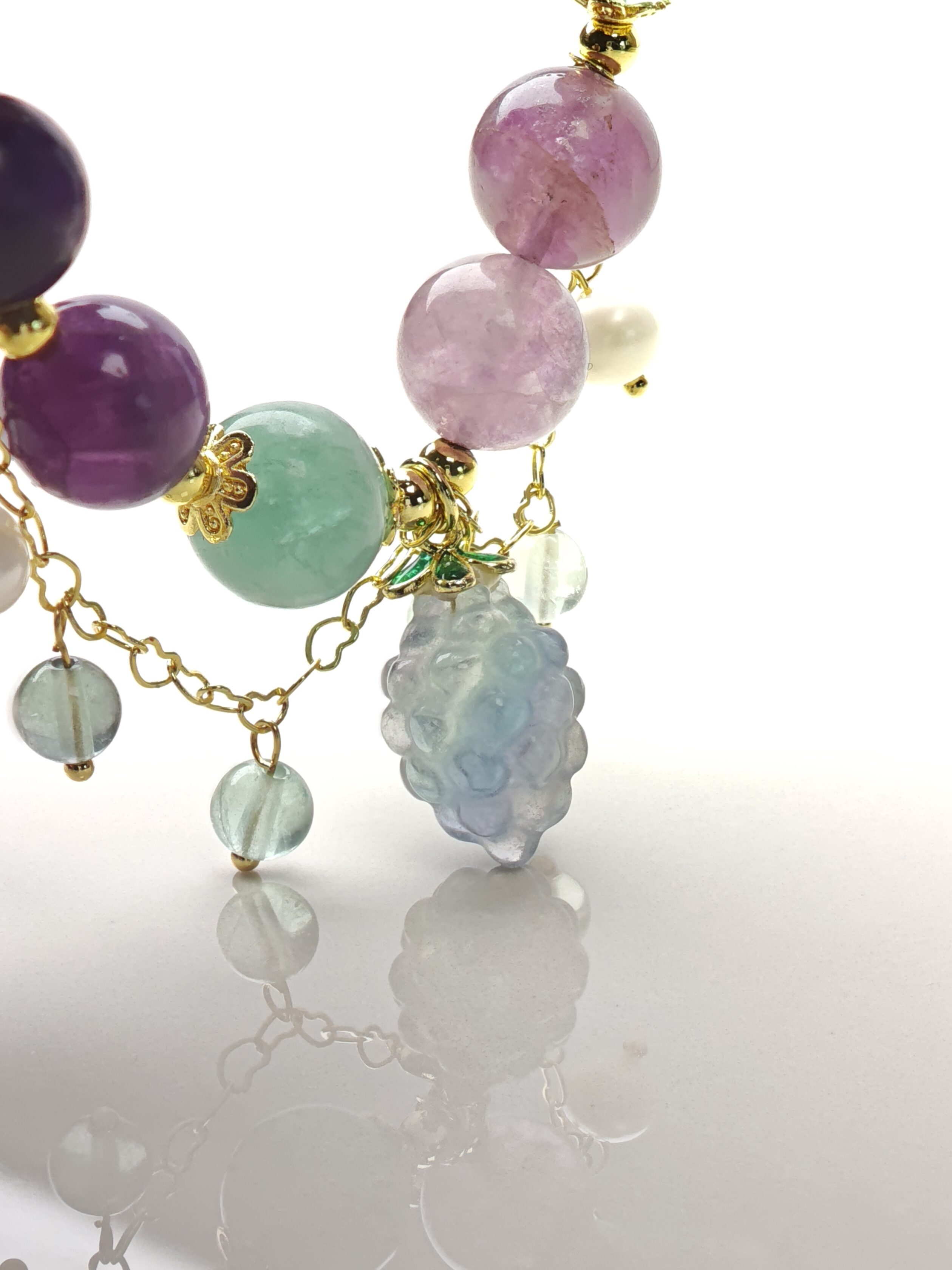 Grape Glow – Multi-Color Fluorite & Pearl Bracelet – alternate view 2 by ImperfectRealm