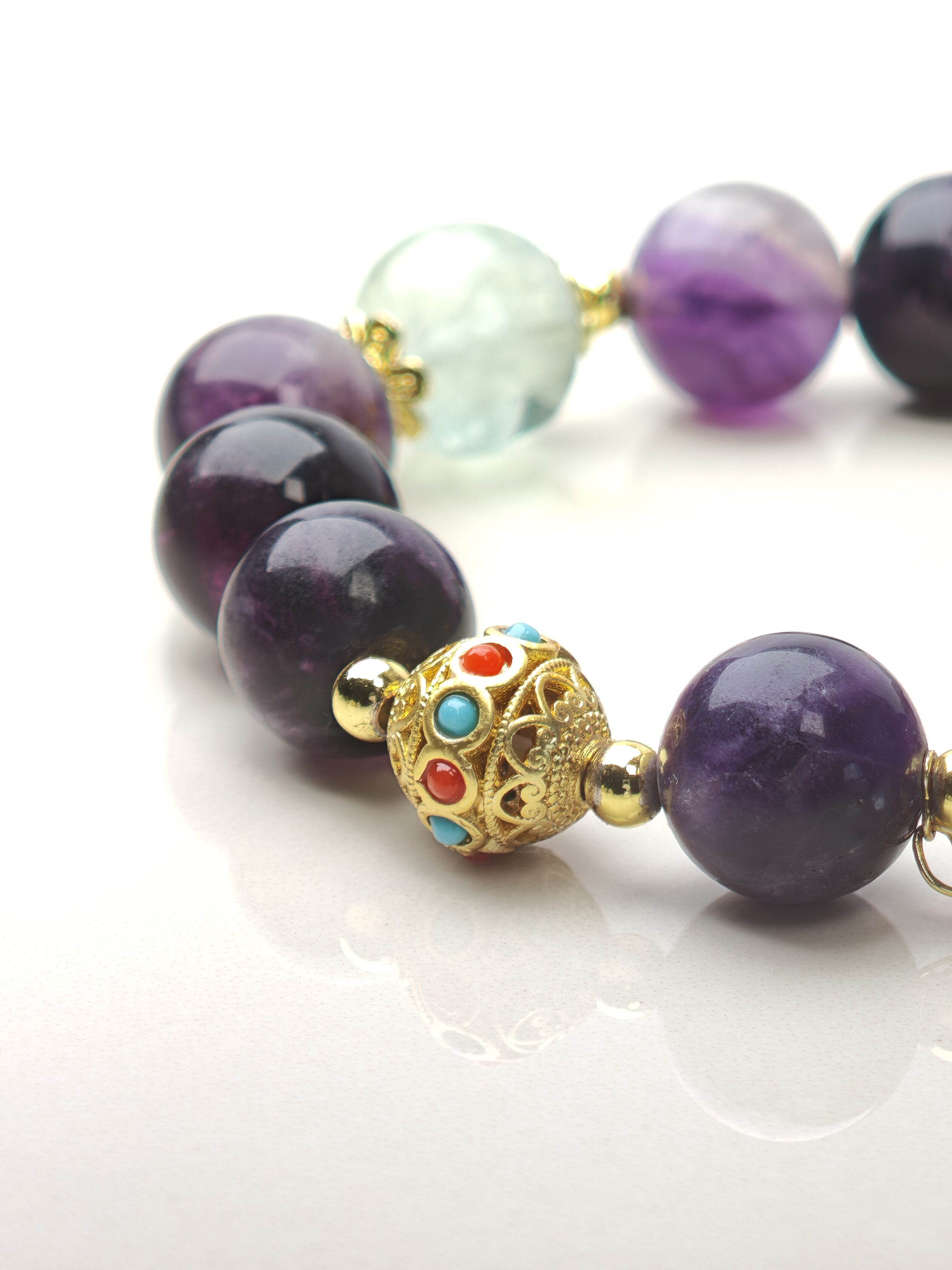 Grape Glow – Multi-Color Fluorite & Pearl Bracelet – alternate view 3 by ImperfectRealm
