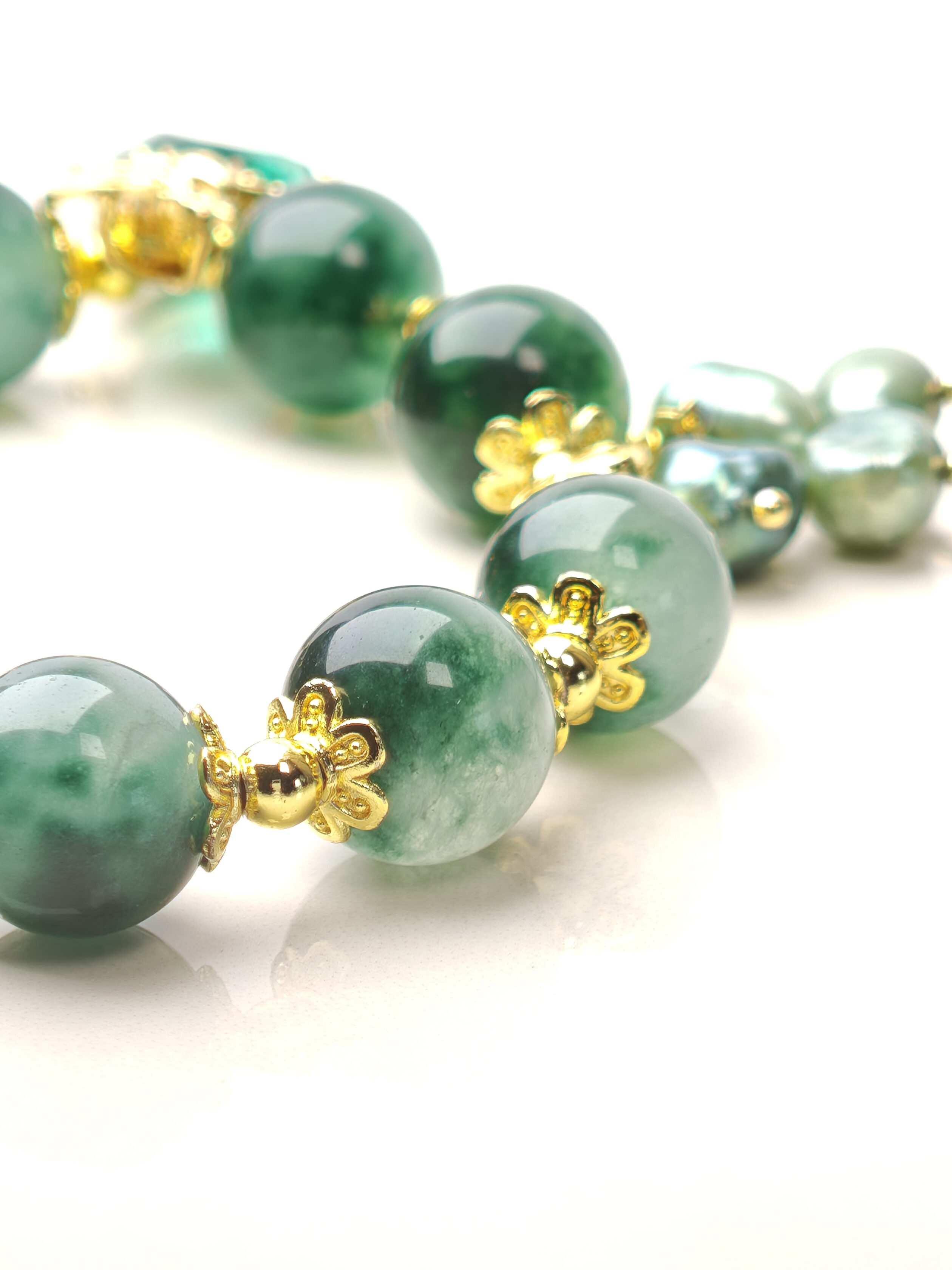 Emerald Spell – Green Chalcedony & Baroque Pearl Bracelet – alternate view 2 by ImperfectRealm