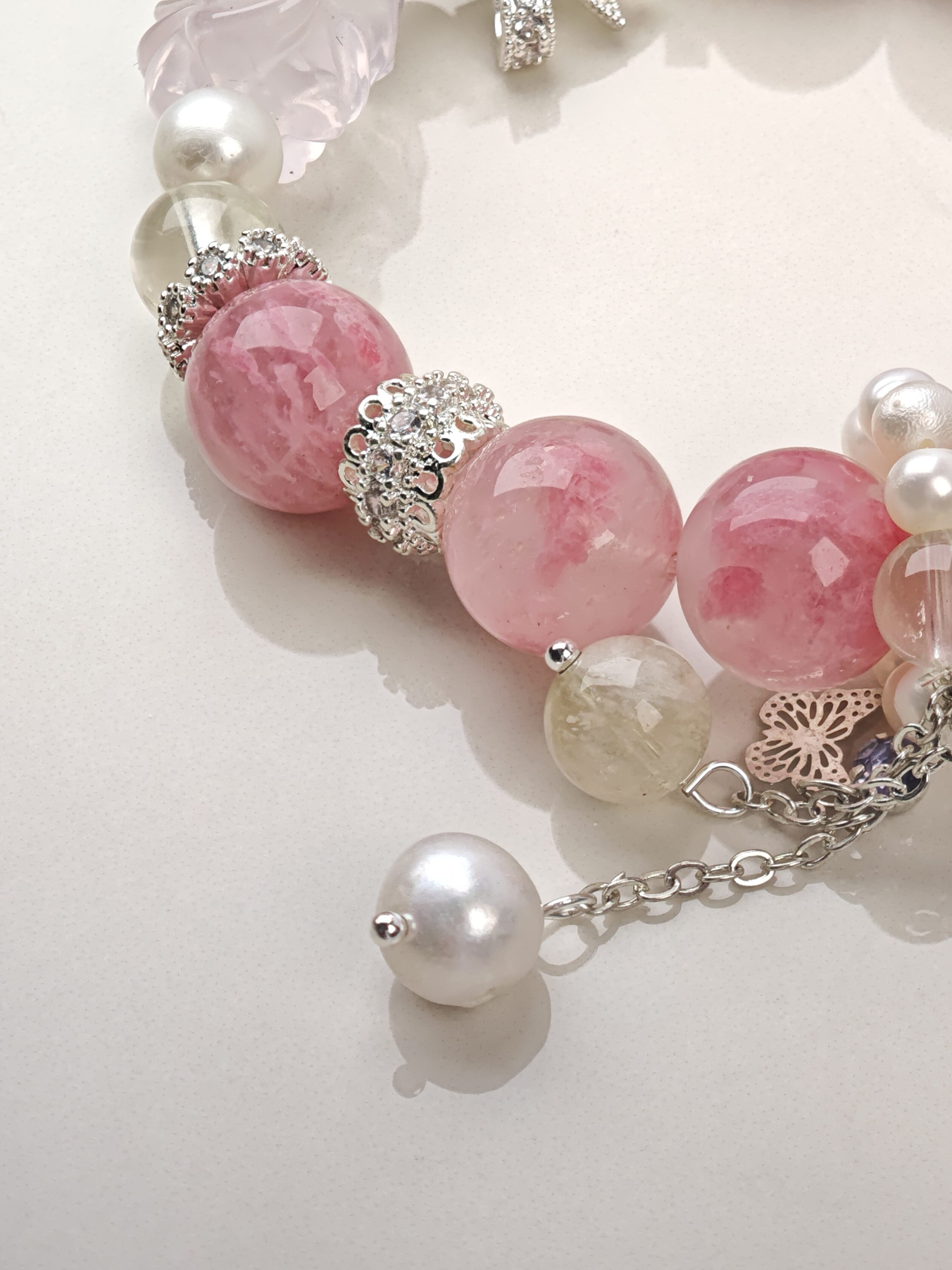 Persephone's Bloom – Rhodochrosite & Rose Quartz Flower Bracelet – alternate view 2 by ImperfectRealm