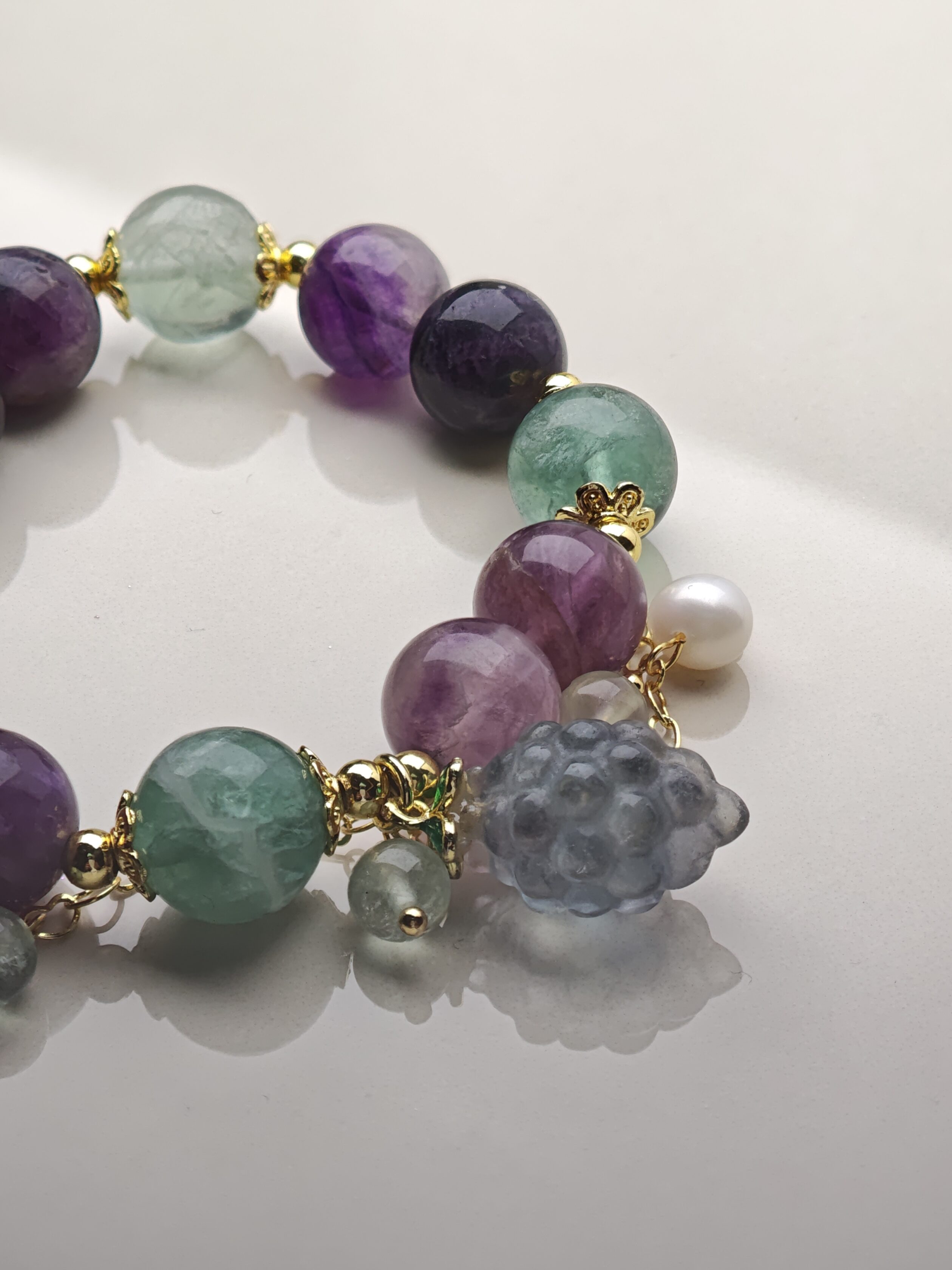 Grape Glow – Multi-Color Fluorite & Pearl Bracelet – alternate view 5 by ImperfectRealm