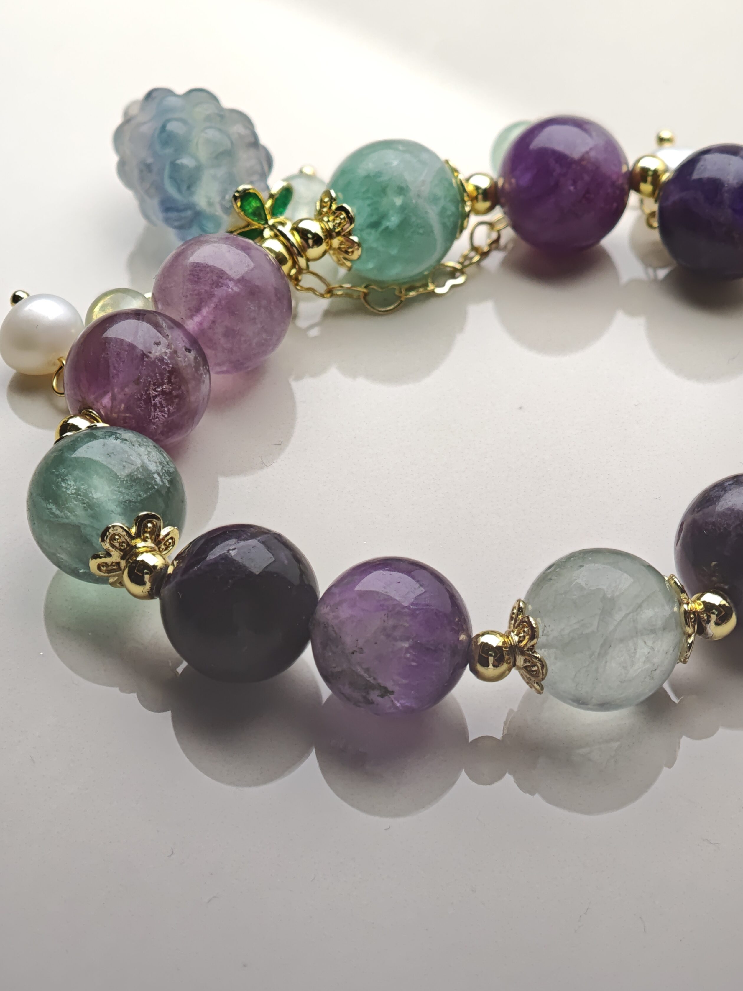 Grape Glow – Multi-Color Fluorite & Pearl Bracelet – alternate view 4 by ImperfectRealm
