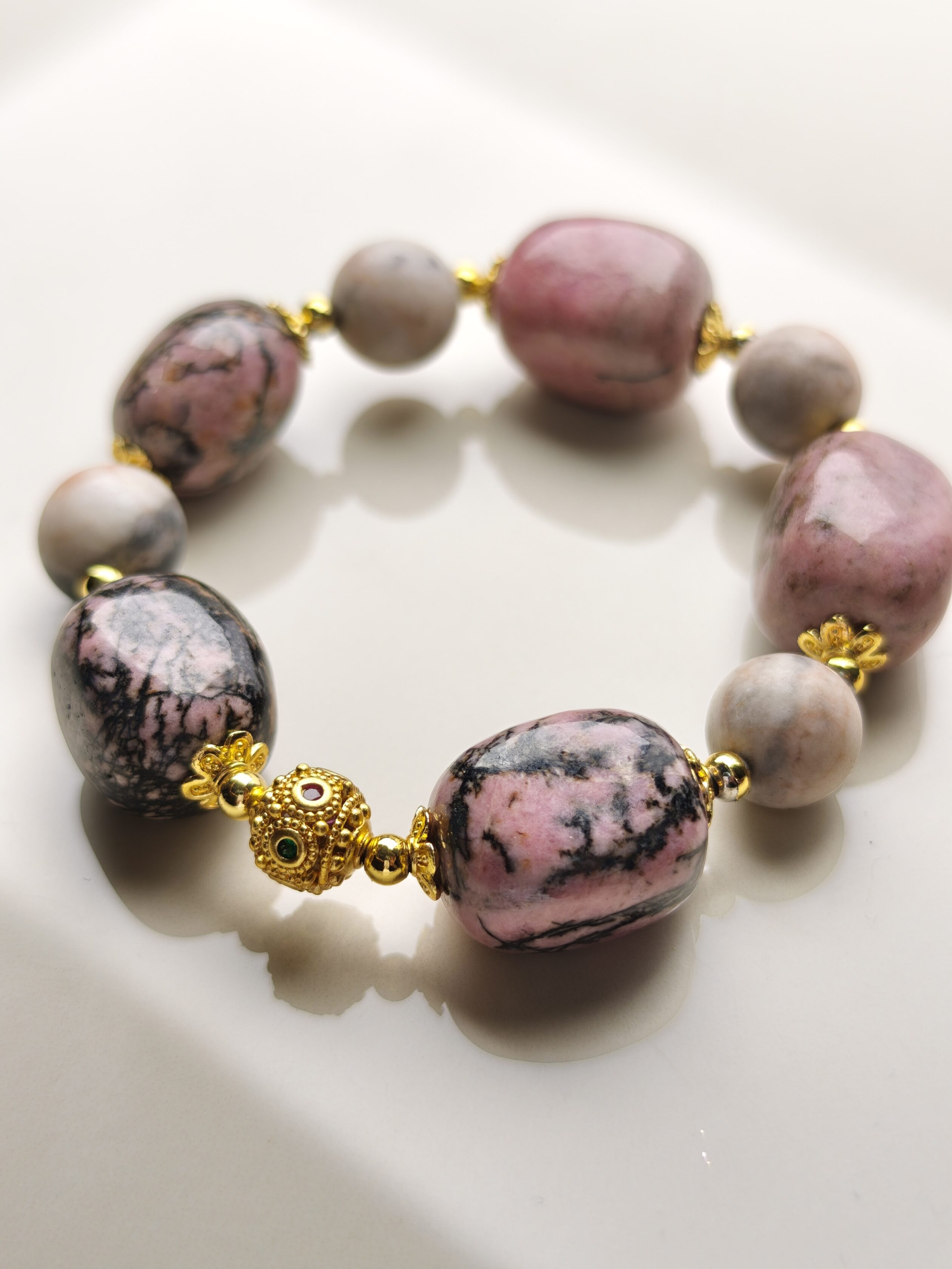Rosy Whispers – Red Rhodonite Bracelet by ImperfectRealm