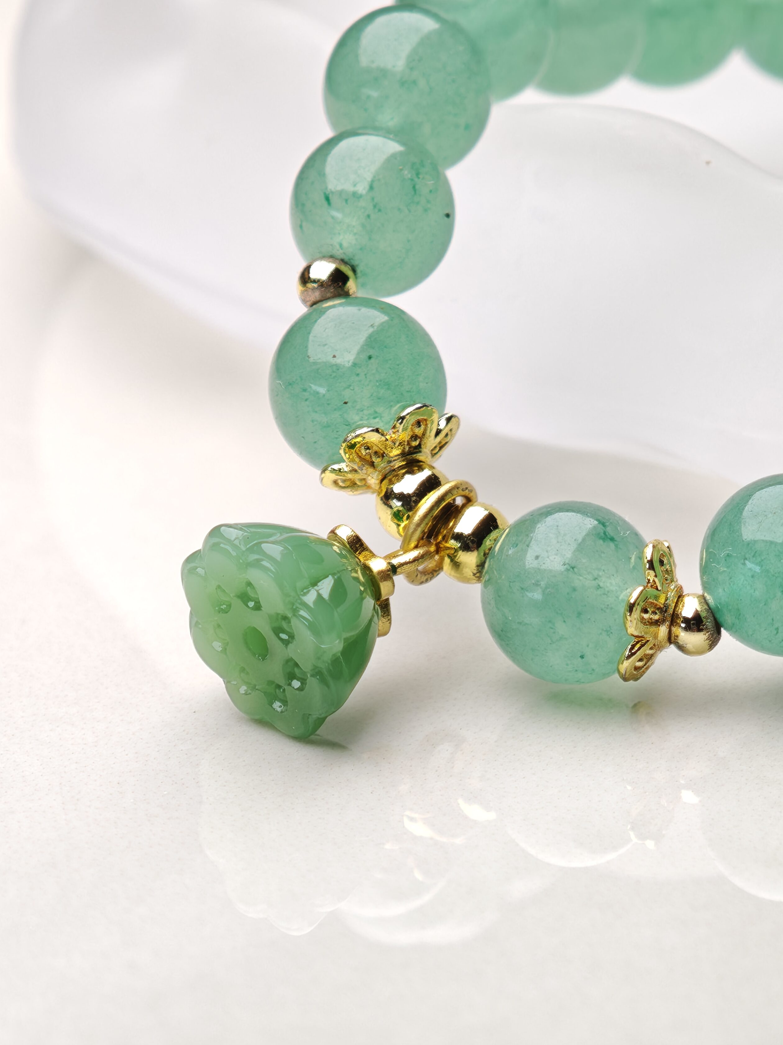 Spring Lotus Whisper – Green Aventurine & Carved Lotus Bracelet by ImperfectRealm