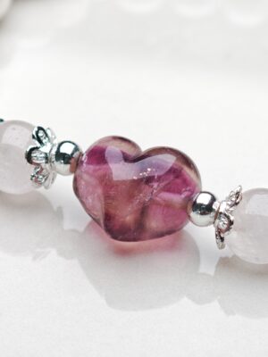 Amethyst Bloom – Freshwater Pearl & Carved Heart Bracelet