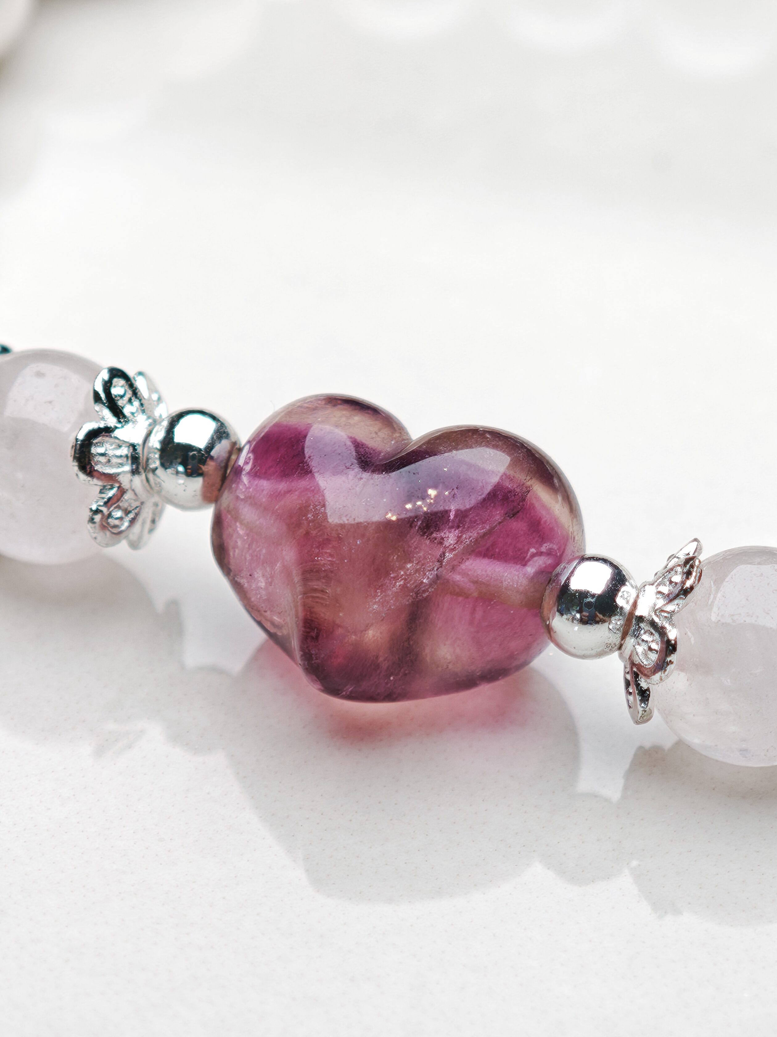 Amethyst Bloom – Freshwater Pearl & Carved Heart Bracelet by ImperfectRealm