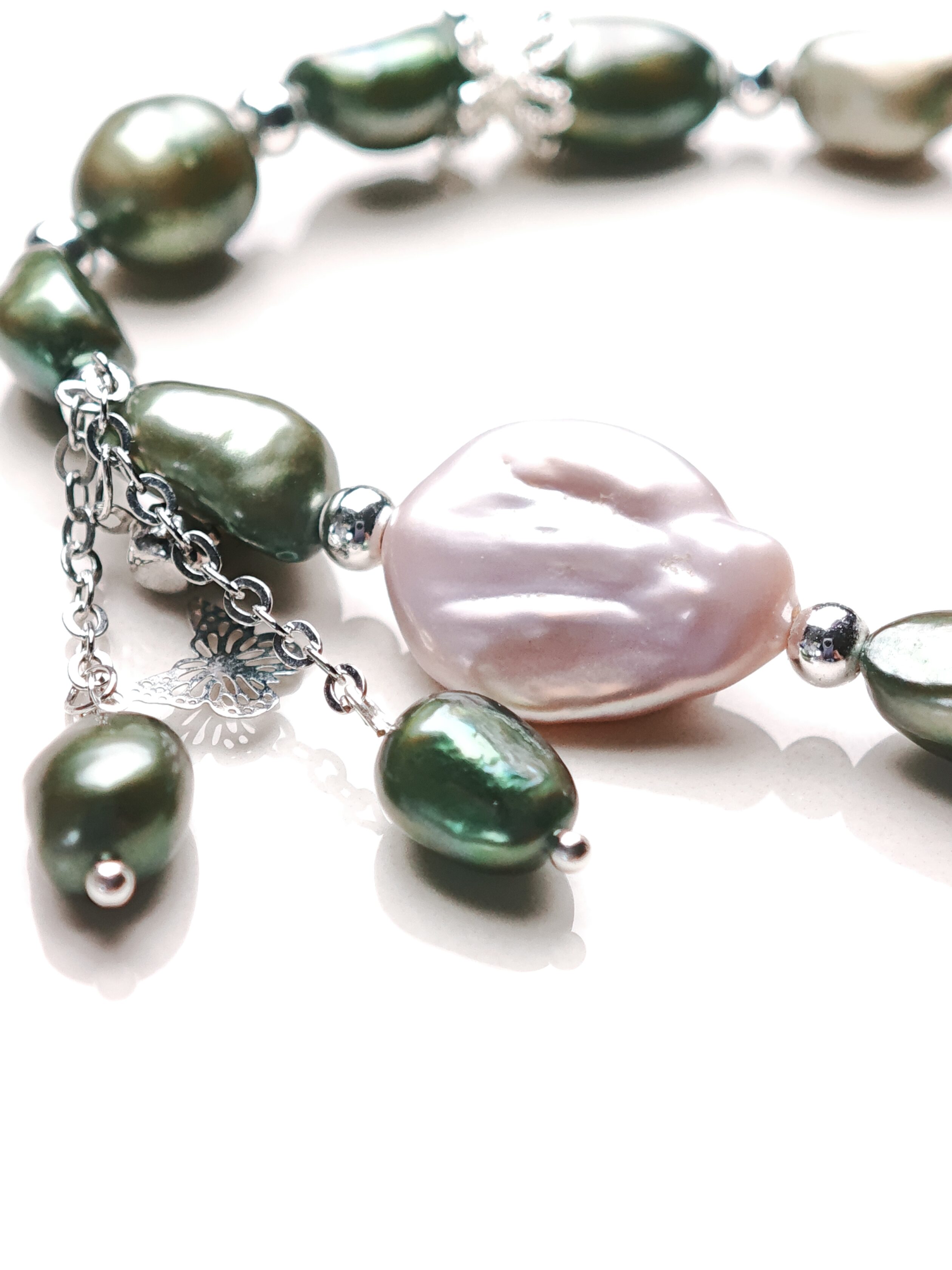 Emerald Drift – Green Pearl & Baroque Charm Bracelet – alternate view 3 by ImperfectRealm