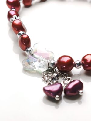 Crimson Flutter – Red Pearl & Crystal Butterfly Bracelet