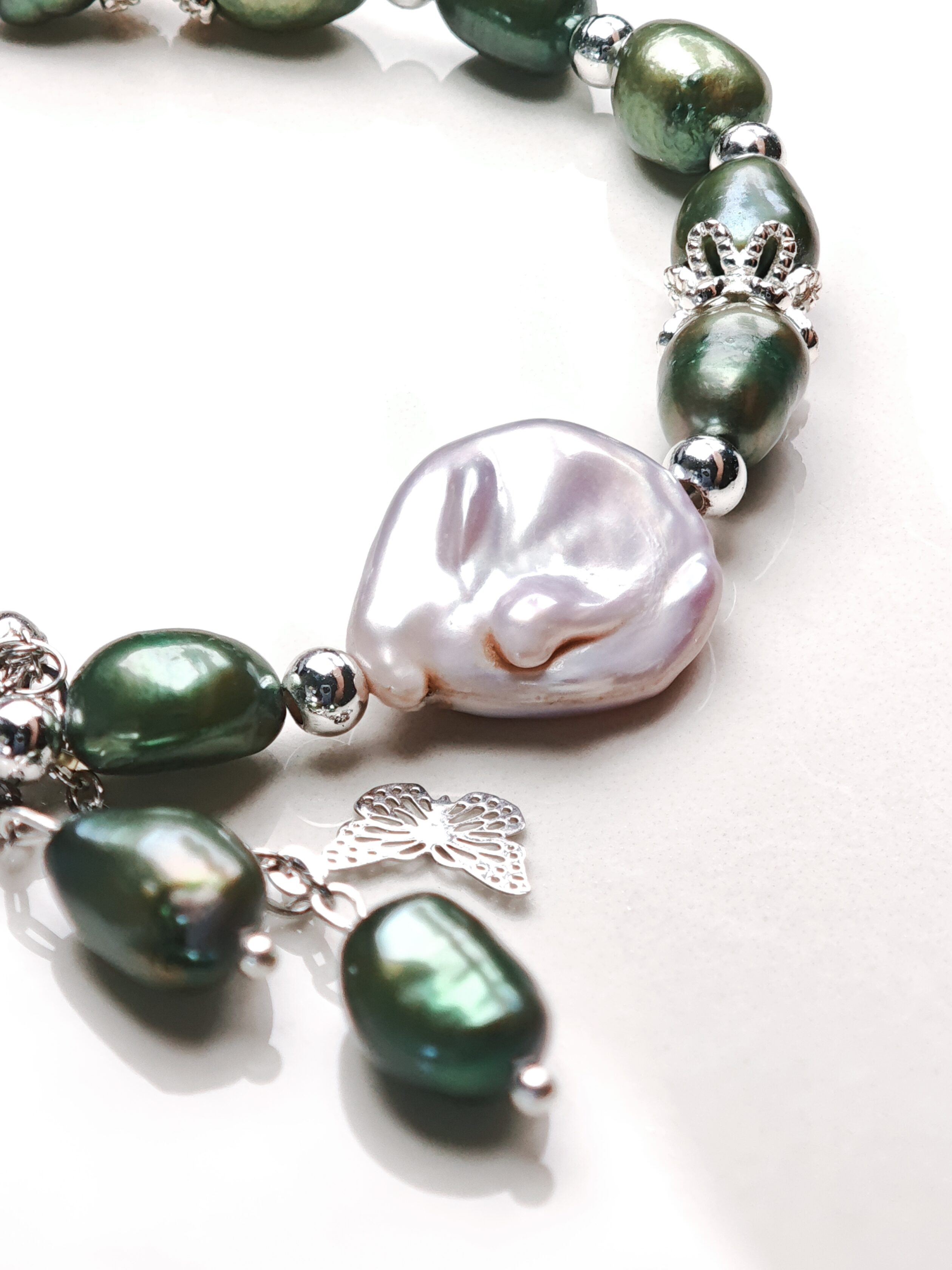 Emerald Drift – Green Pearl & Baroque Charm Bracelet – alternate view 2 by ImperfectRealm
