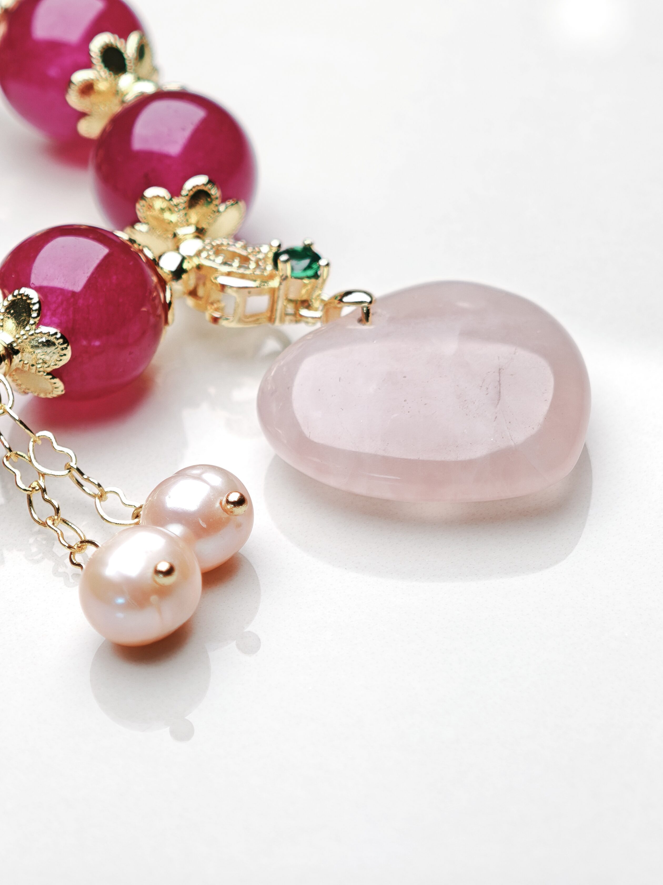 Aphrodite's Crown – Pink Agate & Rose Quartz Heart Bracelet – alternate view 2 by ImperfectRealm