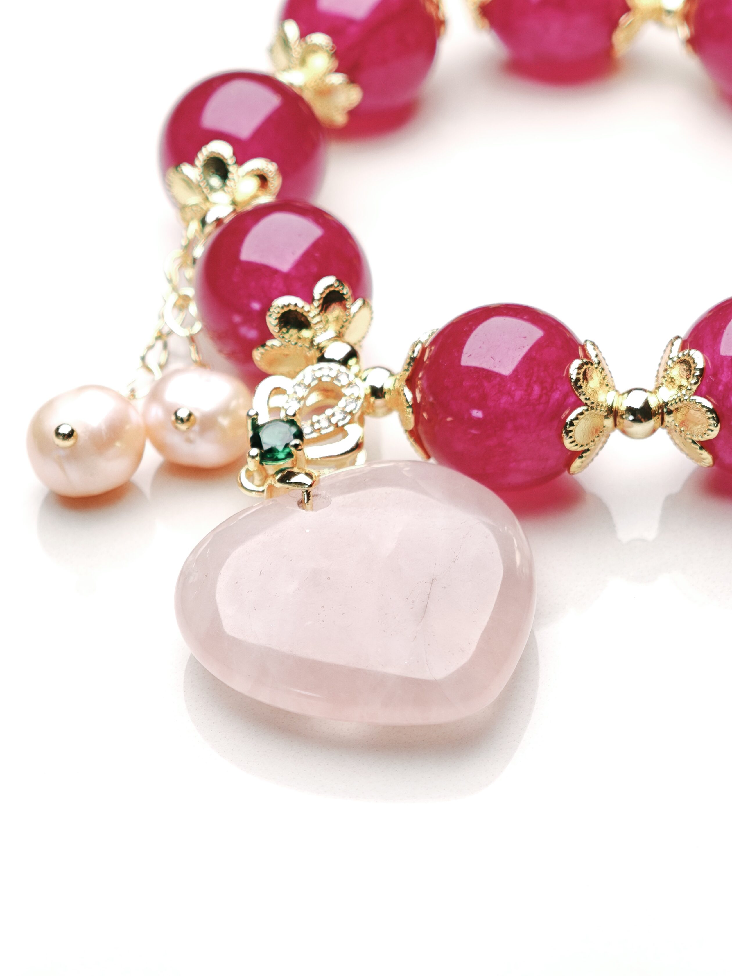 Aphrodite's Crown – Pink Agate & Rose Quartz Heart Bracelet – alternate view 3 by ImperfectRealm
