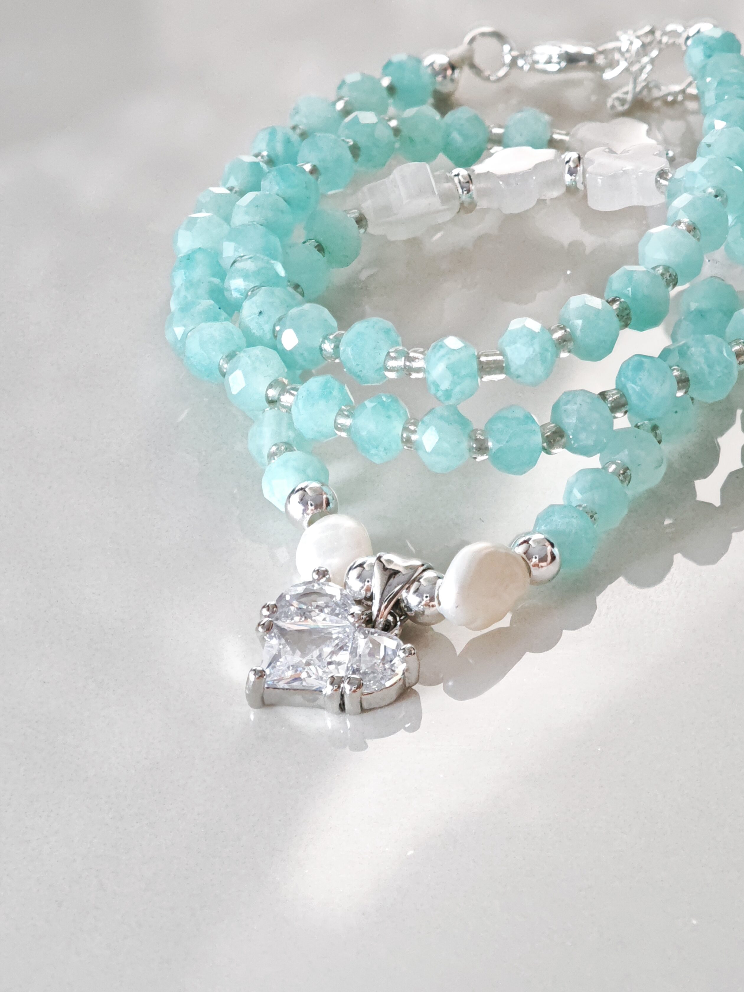 Aqua Bloom – Amazonite & Heart Crystal Necklace by ImperfectRealm