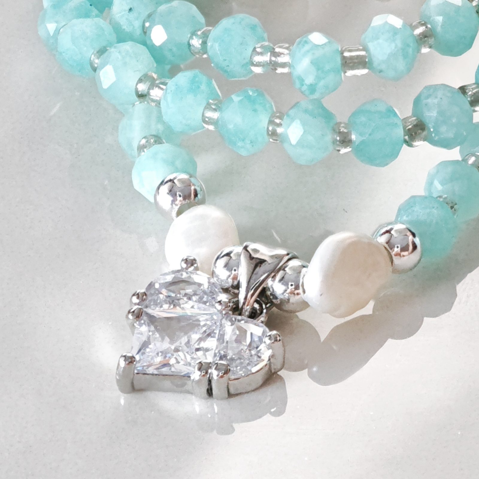 Aqua Bloom – Amazonite & Heart Crystal Necklace – alternate view 2 by ImperfectRealm