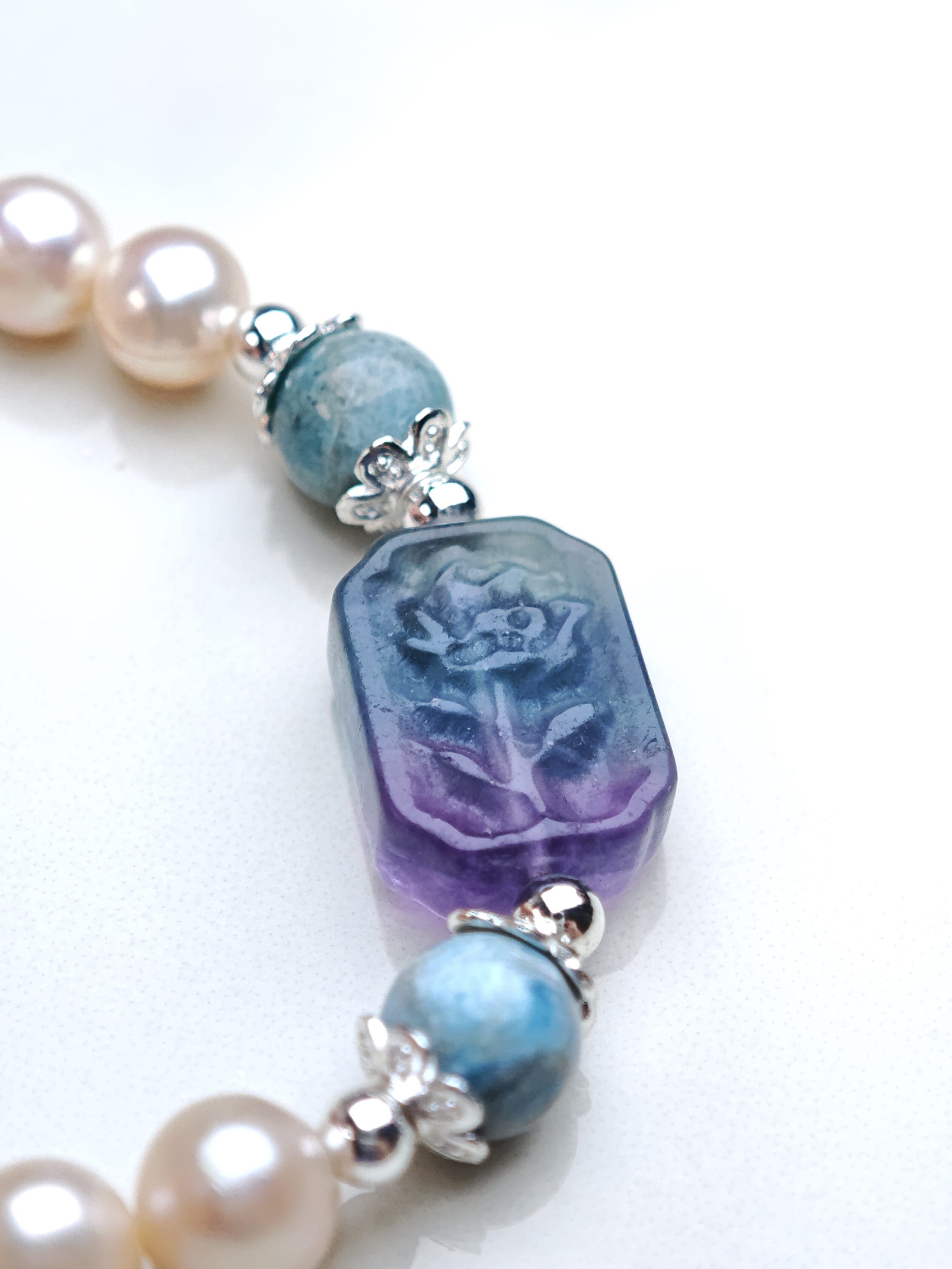 Mystic Blossom – Freshwater Pearl & Carved Amethyst Bracelet by ImperfectRealm