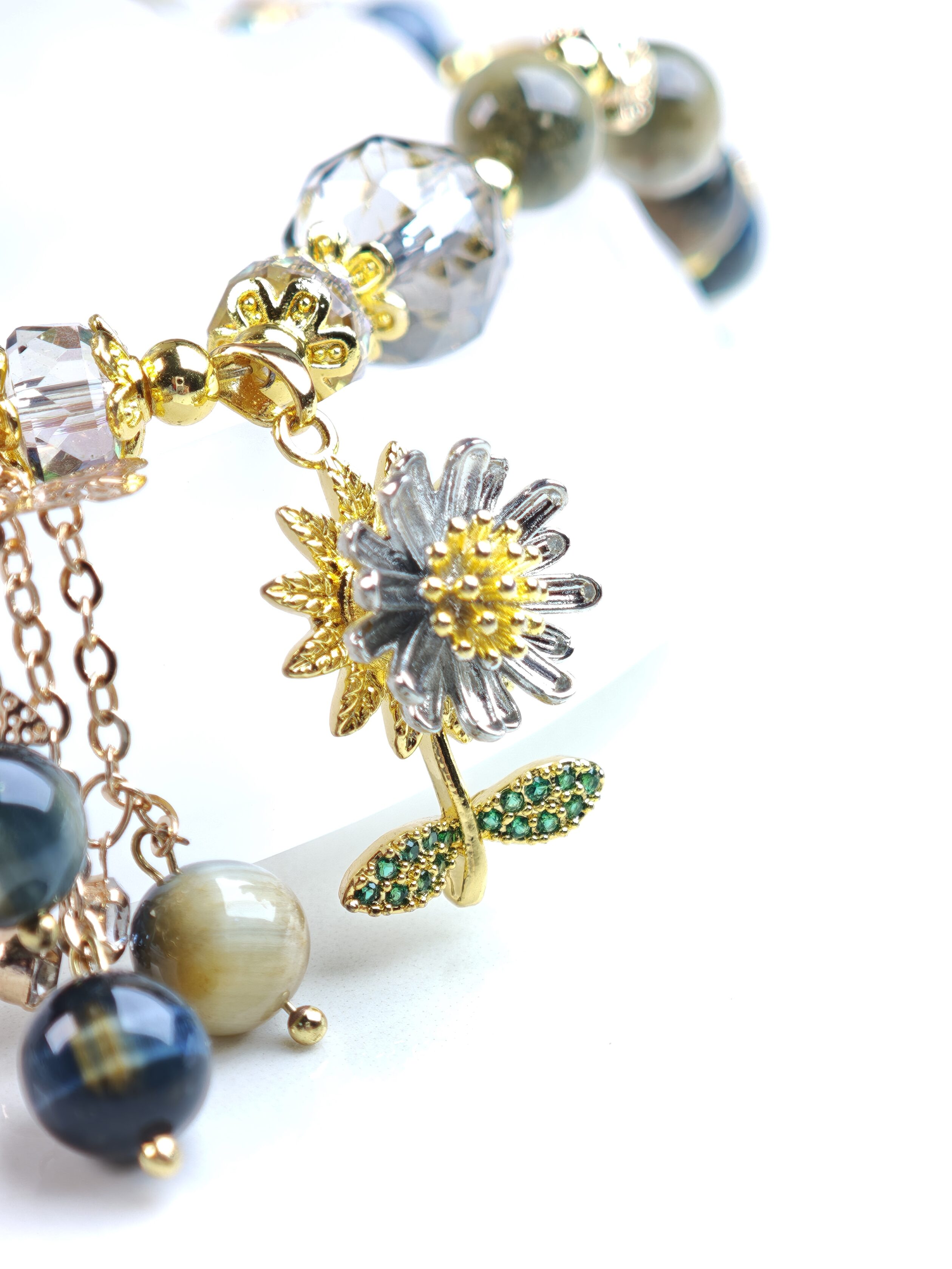 Dream Bloom – Mystic Tiger’s Eye & Daisy Charm Bracelet – alternate view 2 by ImperfectRealm