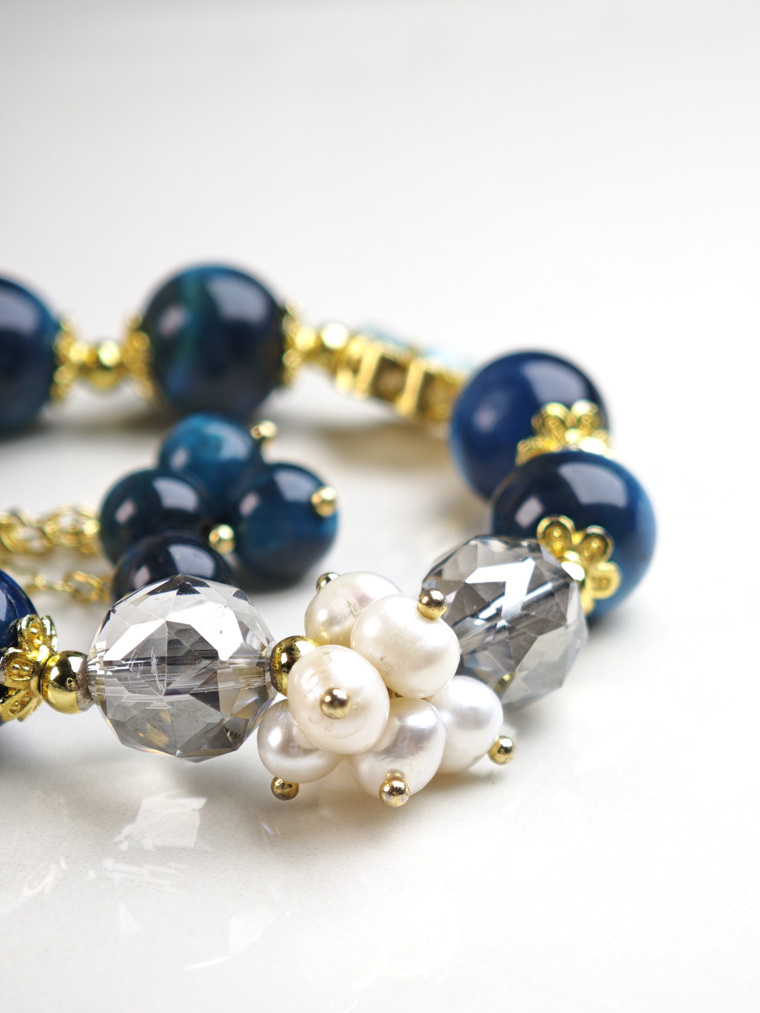 Midnight Reign – Navy Blue Tiger Eye & Gem Pendant Bracelet – alternate view 3 by ImperfectRealm