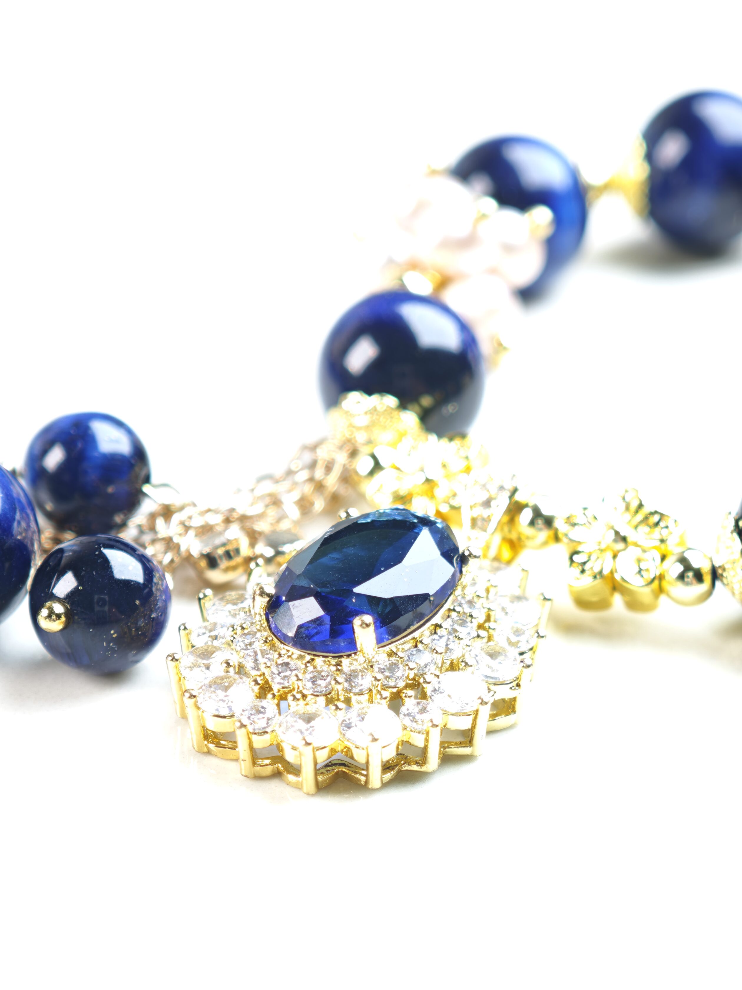 Midnight Reign – Navy Blue Tiger Eye & Gem Pendant Bracelet – alternate view 4 by ImperfectRealm