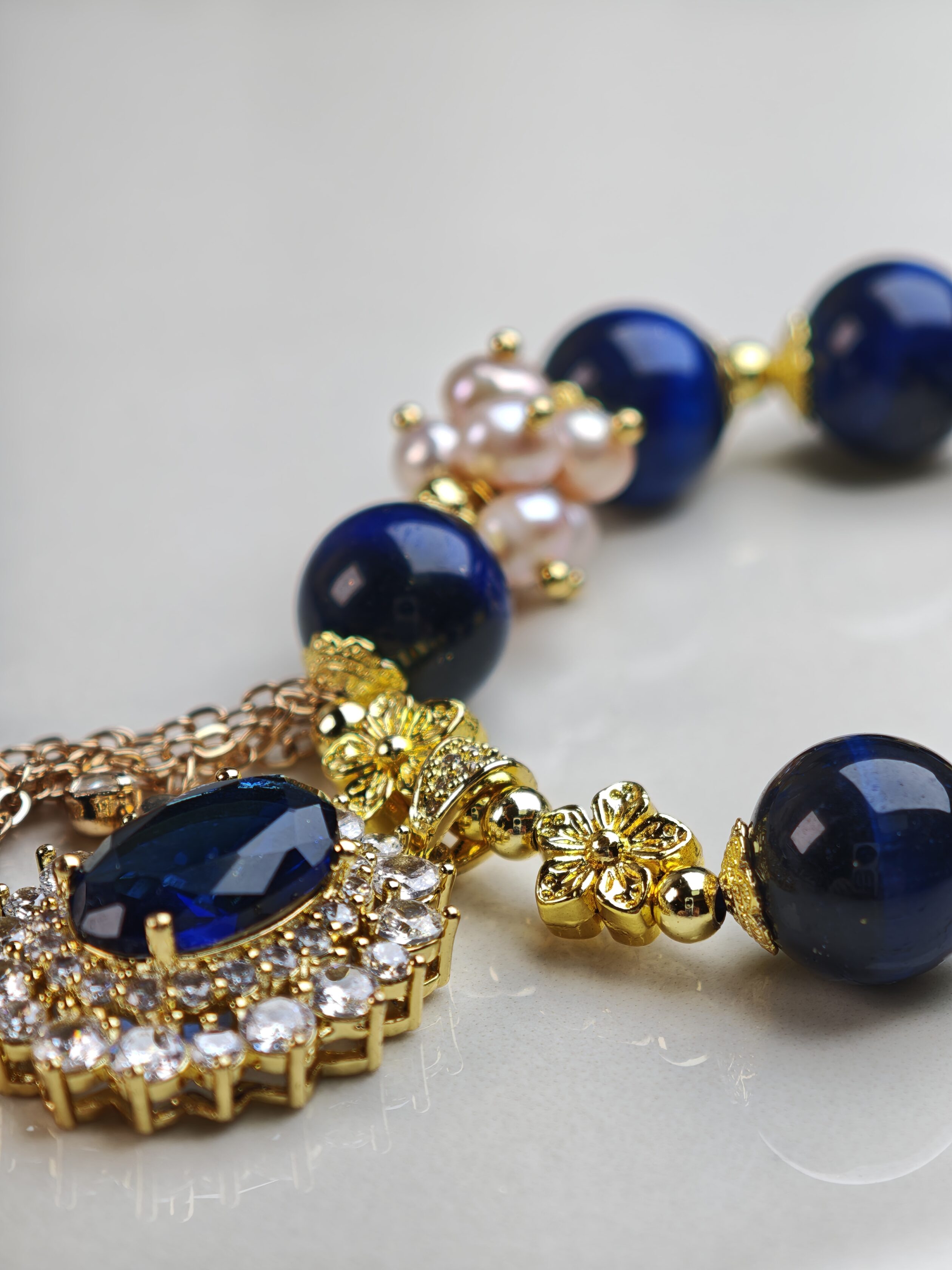 Midnight Reign – Navy Blue Tiger Eye & Gem Pendant Bracelet – alternate view 6 by ImperfectRealm