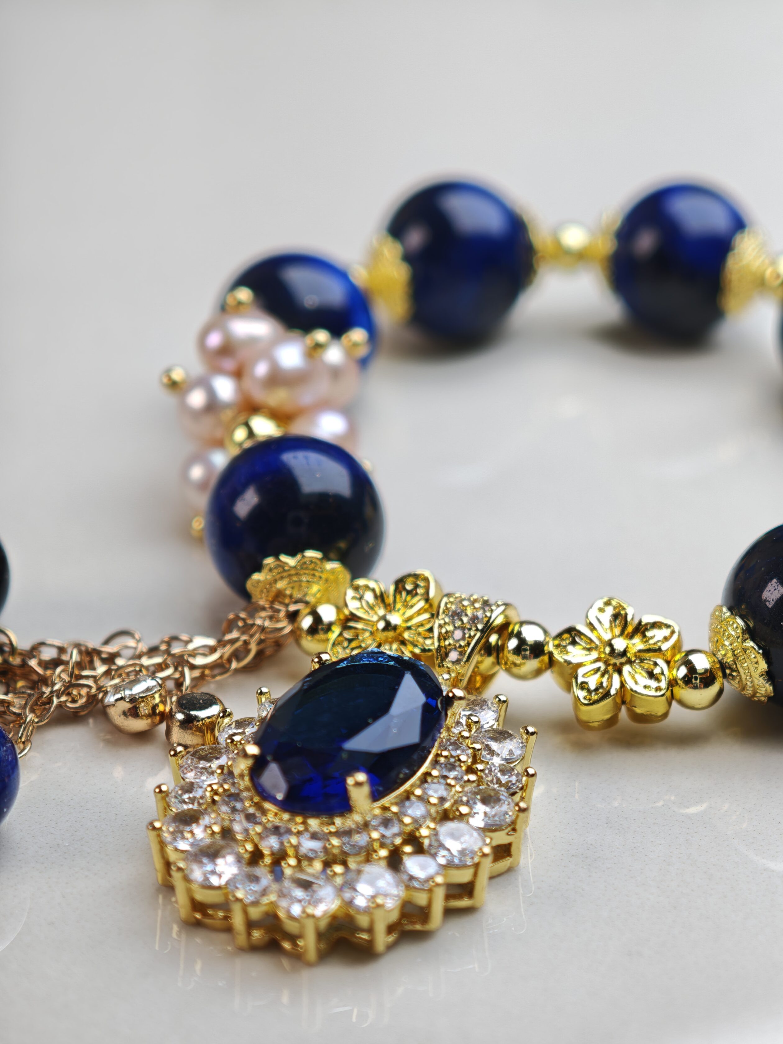 Midnight Reign – Navy Blue Tiger Eye & Gem Pendant Bracelet – alternate view 7 by ImperfectRealm