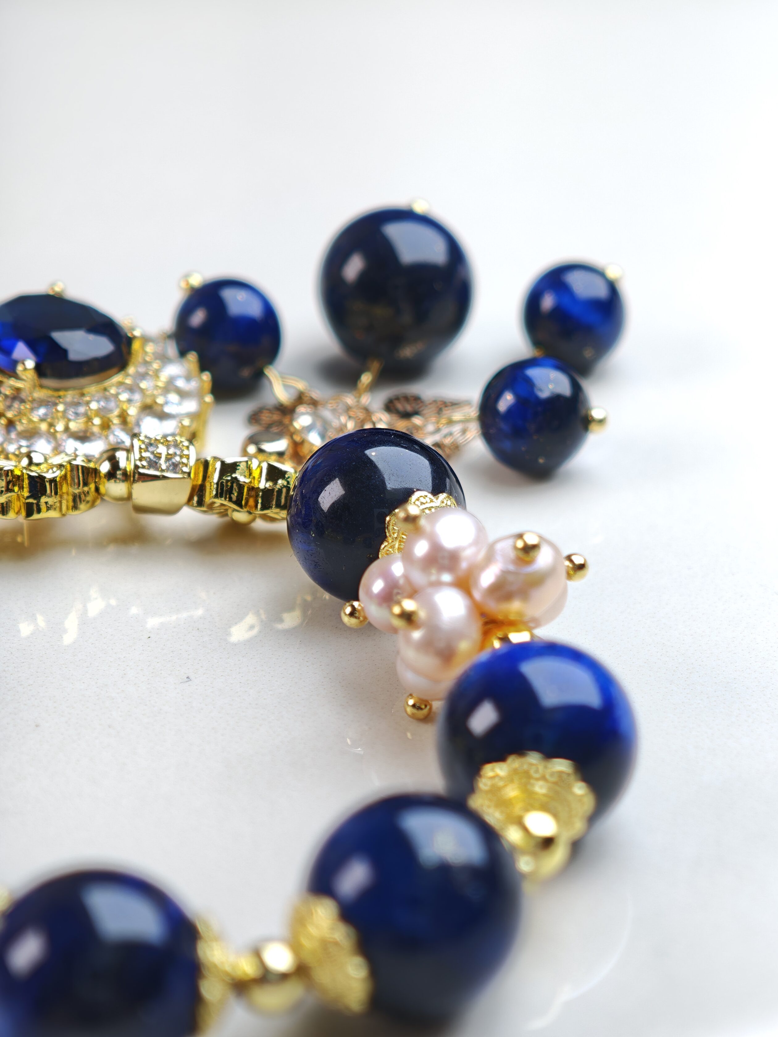 Midnight Reign – Navy Blue Tiger Eye & Gem Pendant Bracelet – alternate view 2 by ImperfectRealm