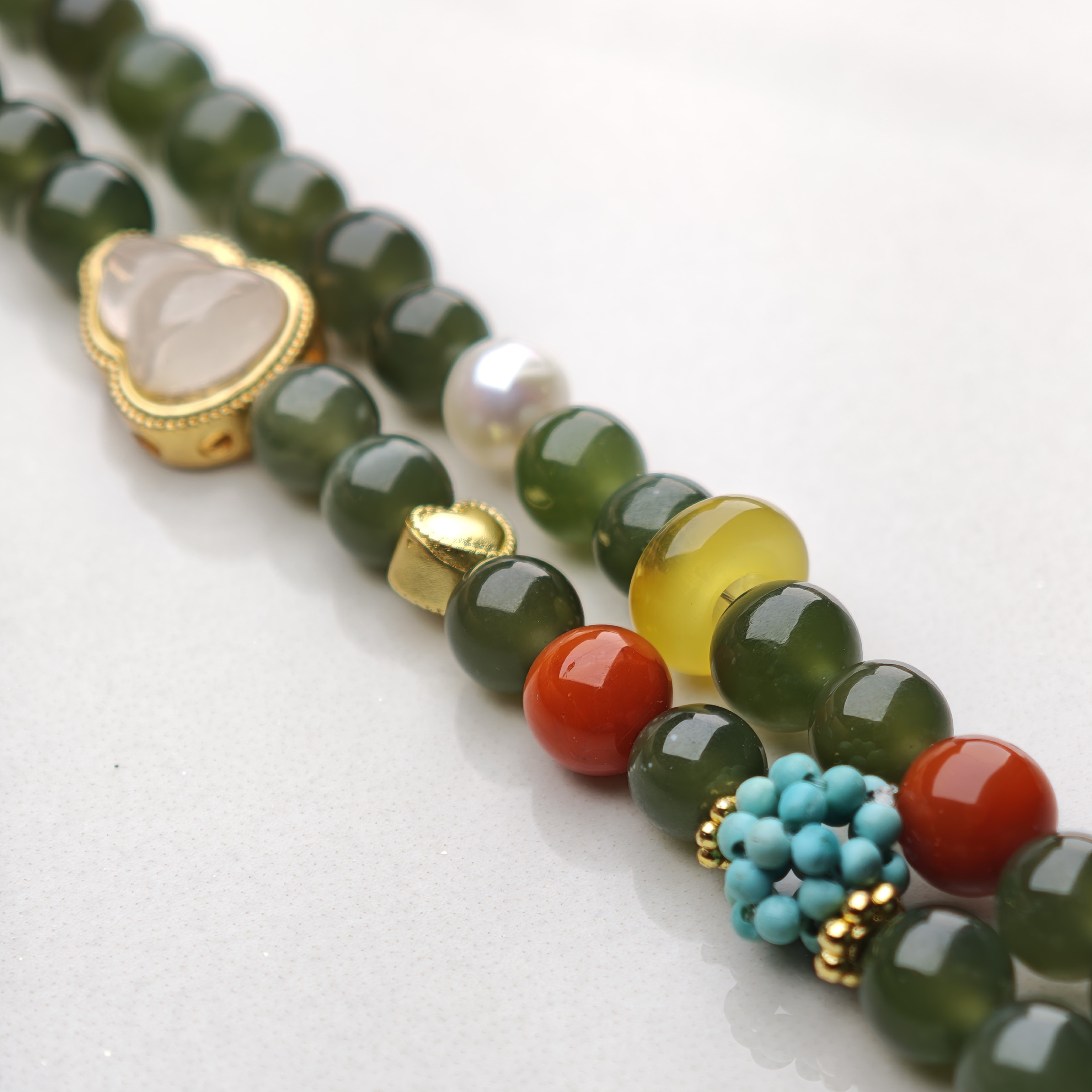 Five Blessings – Hetian Jade & Rose Quartz Heart Necklace – alternate view 2 by ImperfectRealm