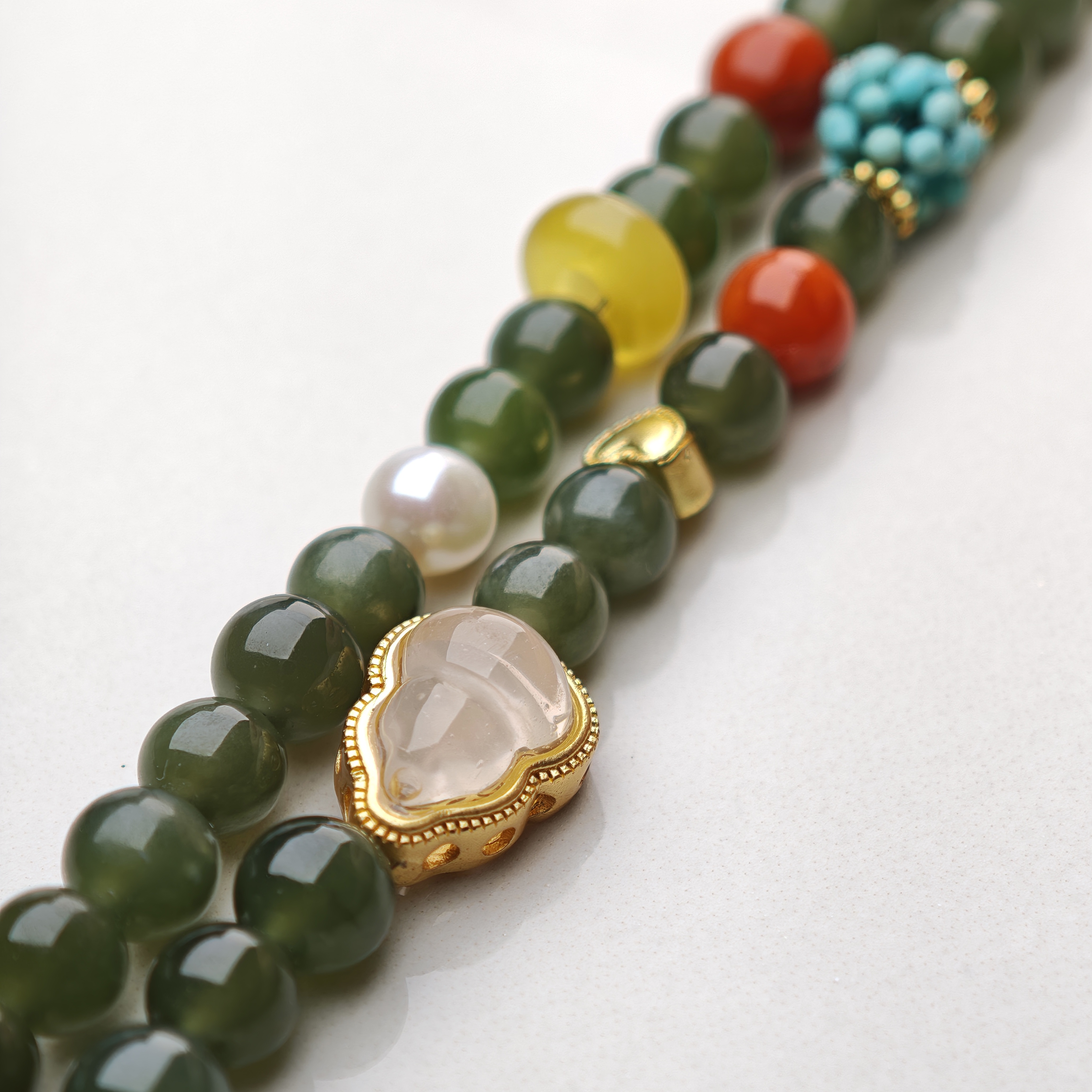 Five Blessings – Hetian Jade & Rose Quartz Heart Necklace – alternate view 4 by ImperfectRealm