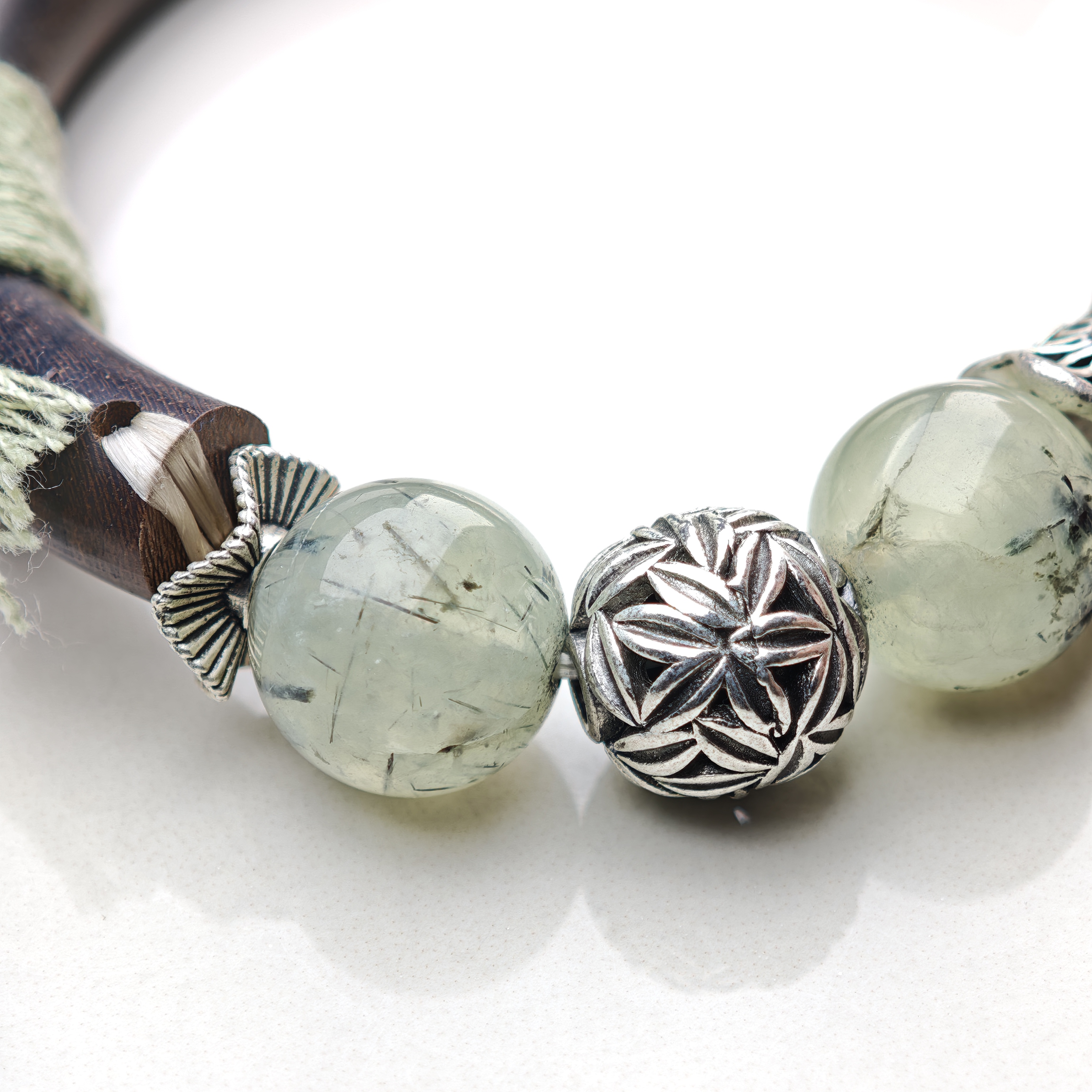 Verdant Whisper – Prehnite & Ebony Silk Bangle – alternate view 2 by ImperfectRealm