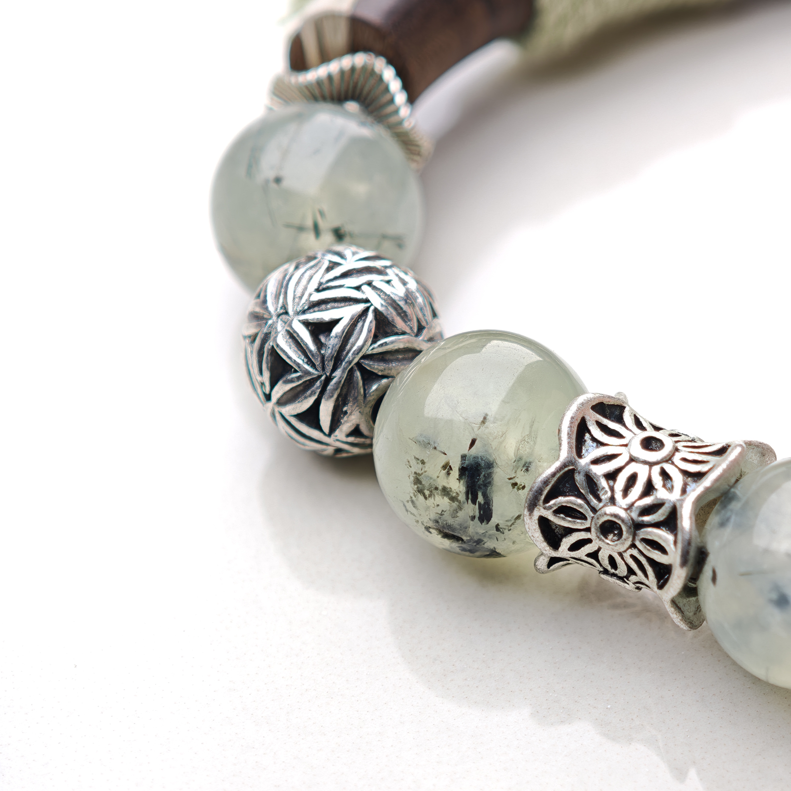 Verdant Whisper – Prehnite & Ebony Silk Bangle – alternate view 3 by ImperfectRealm