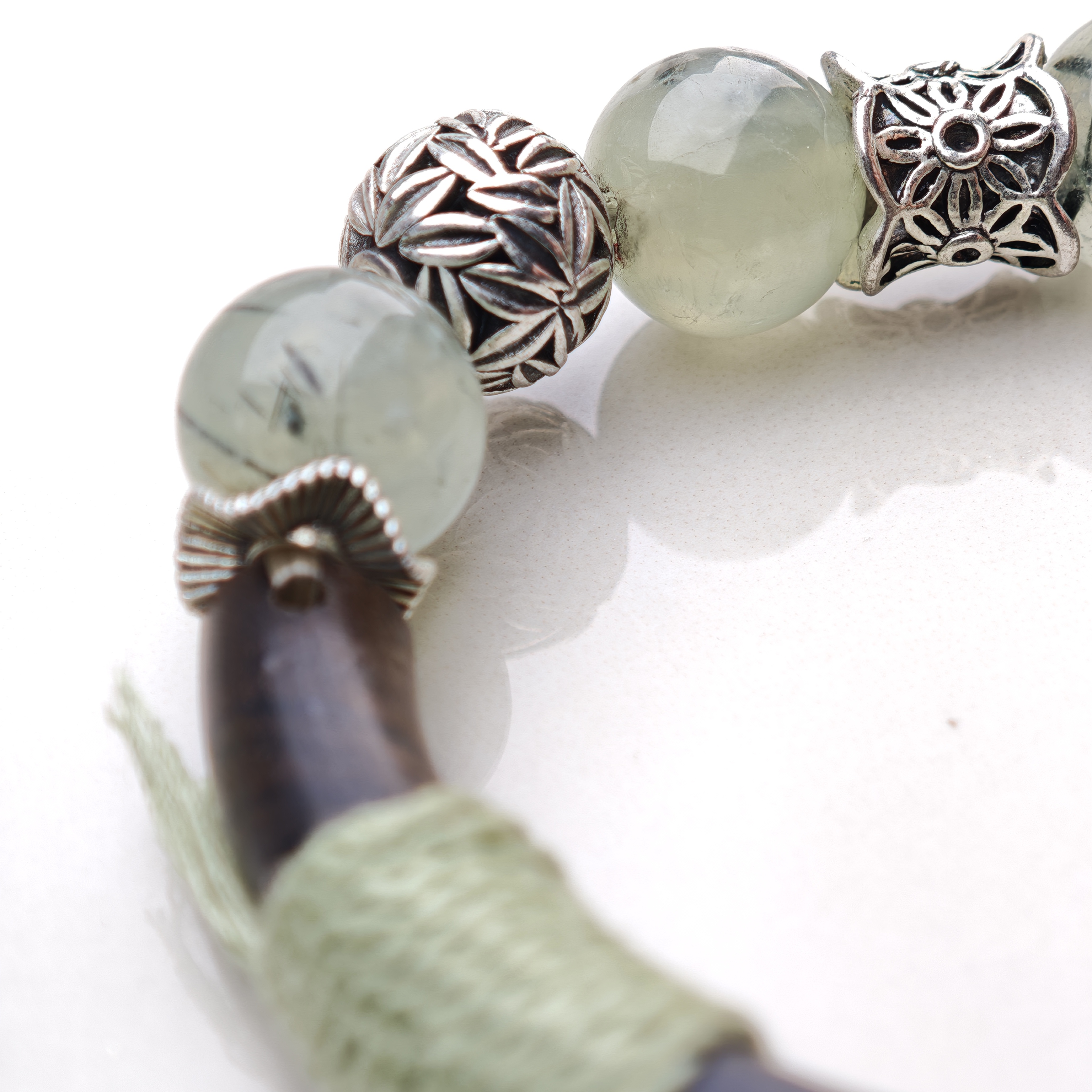 Verdant Whisper – Prehnite & Ebony Silk Bangle – alternate view 5 by ImperfectRealm