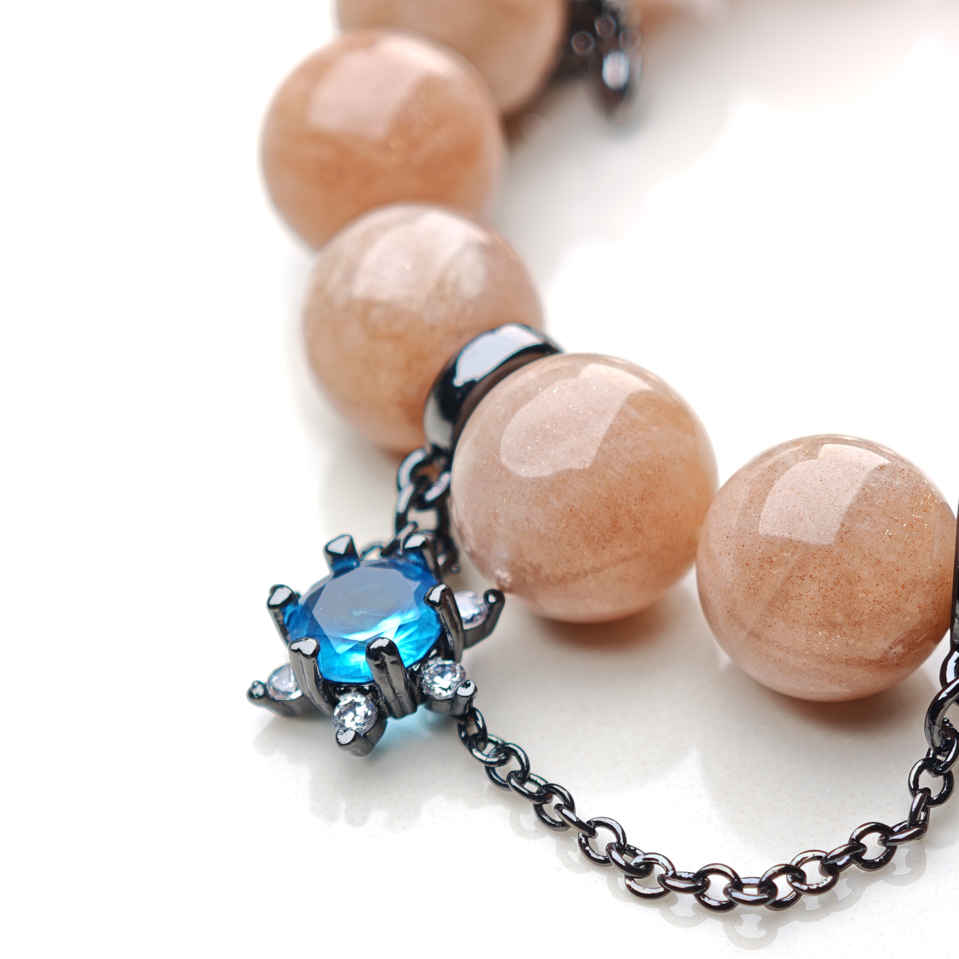 Solar Gleam – Sunstone Bracelet with Blue Crystal Charm – alternate view 3 by ImperfectRealm