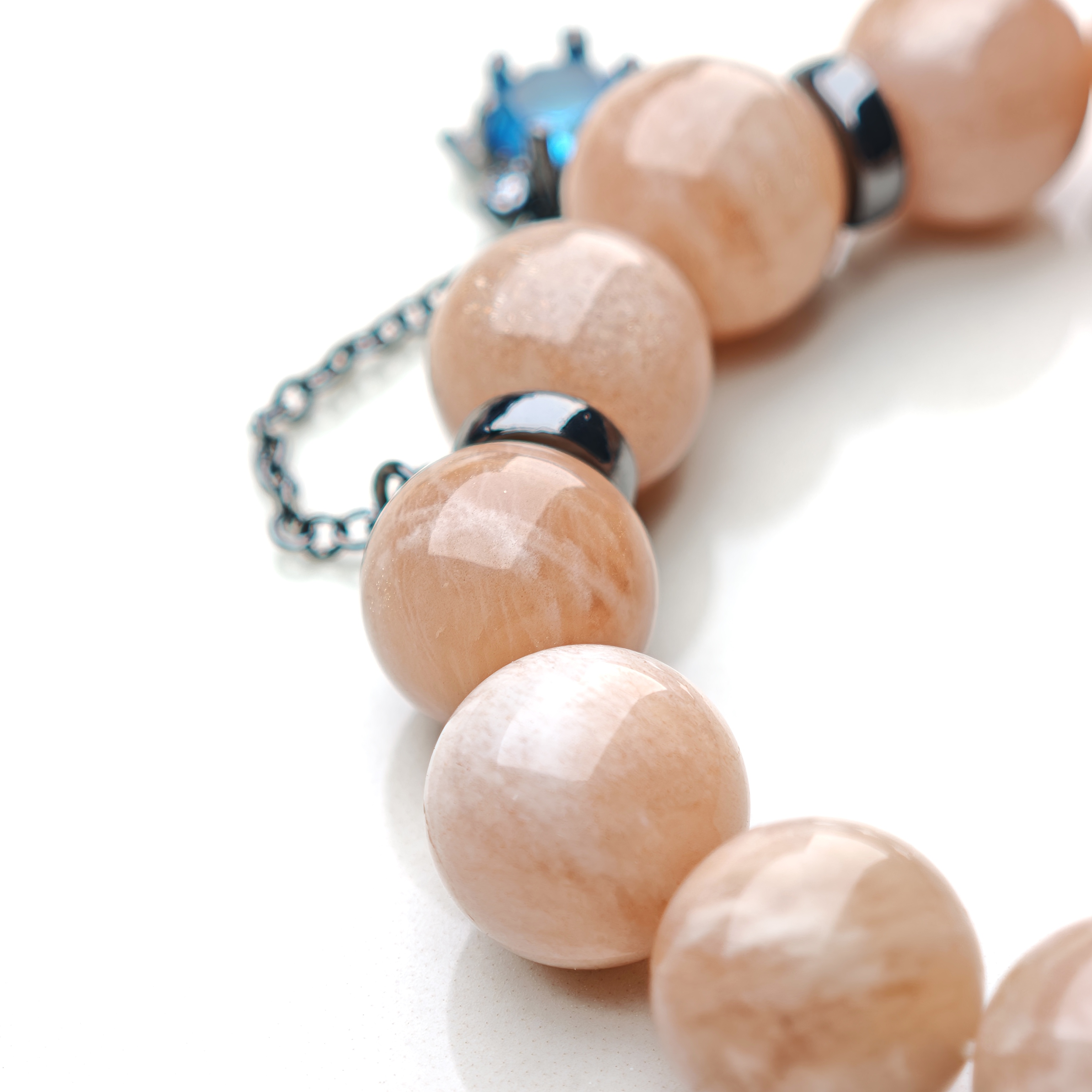 Solar Gleam – Sunstone Bracelet with Blue Crystal Charm – alternate view 2 by ImperfectRealm