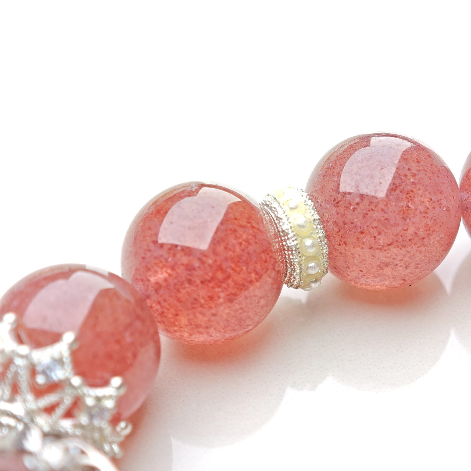 Blush of Goddess – Strawberry Quartz & Pearl Crown Bracelet – alternate view 3 by ImperfectRealm
