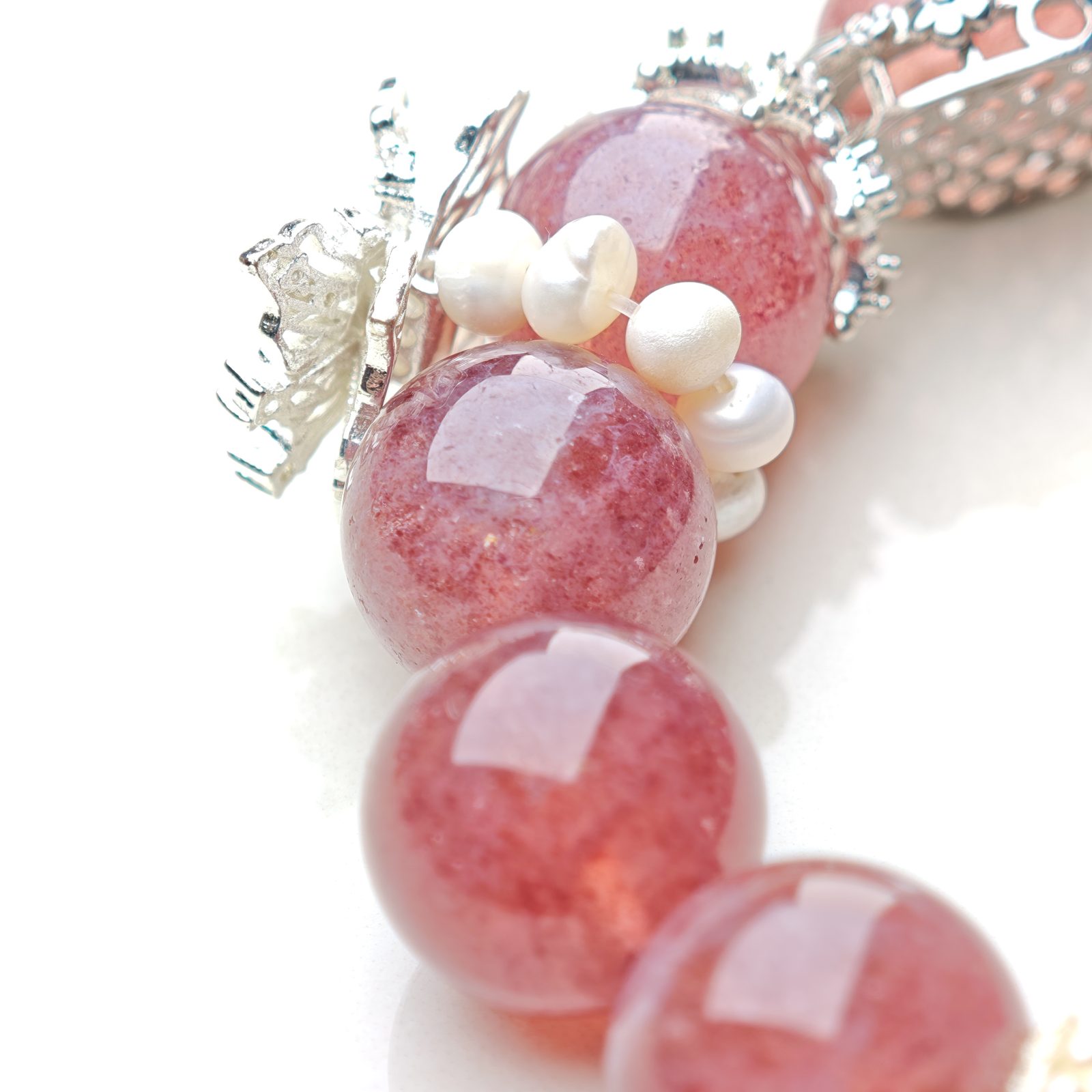 Blush of Goddess – Strawberry Quartz & Pearl Crown Bracelet – alternate view 4 by ImperfectRealm
