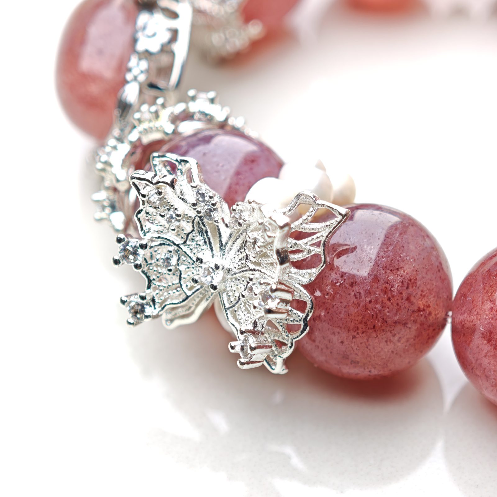 Blush of Goddess – Strawberry Quartz & Pearl Crown Bracelet – alternate view 5 by ImperfectRealm