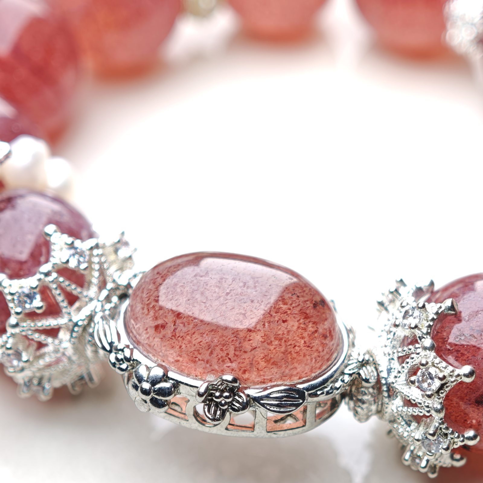 Blush of Goddess – Strawberry Quartz & Pearl Crown Bracelet – alternate view 6 by ImperfectRealm