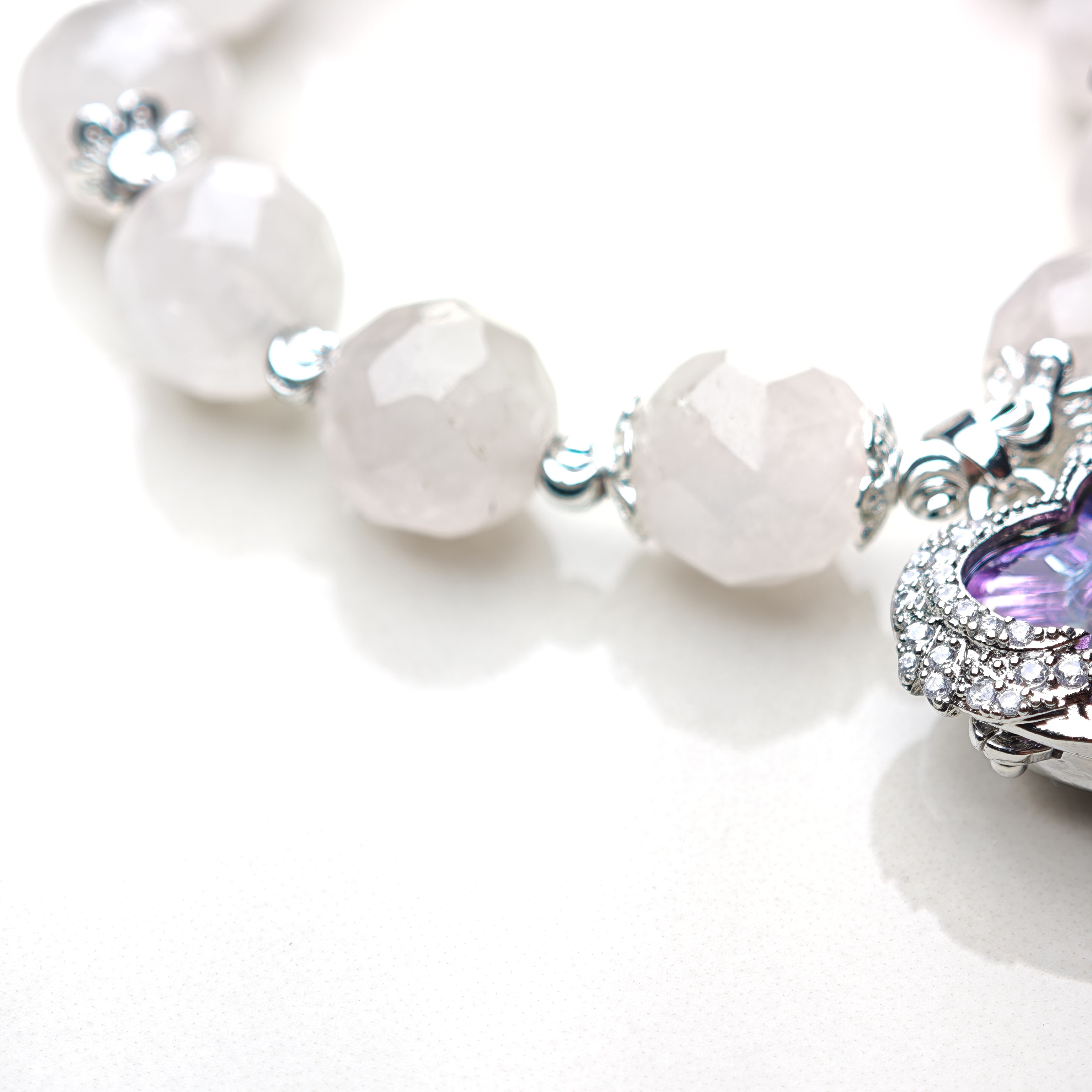 Heart of Bloom – Rose Quartz & Amethyst Heart Bracelet – alternate view 3 by ImperfectRealm