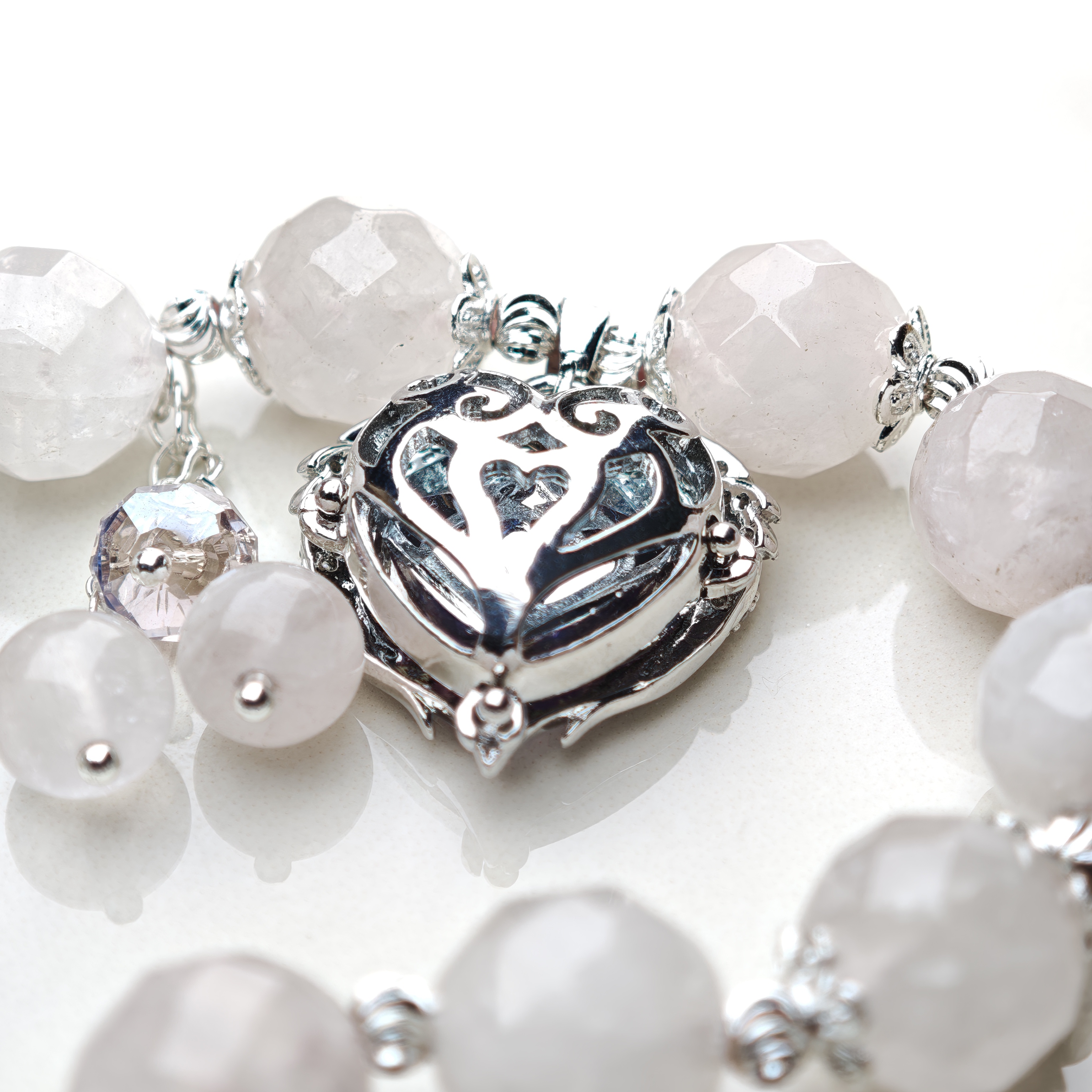 Heart of Bloom – Rose Quartz & Amethyst Heart Bracelet – alternate view 4 by ImperfectRealm