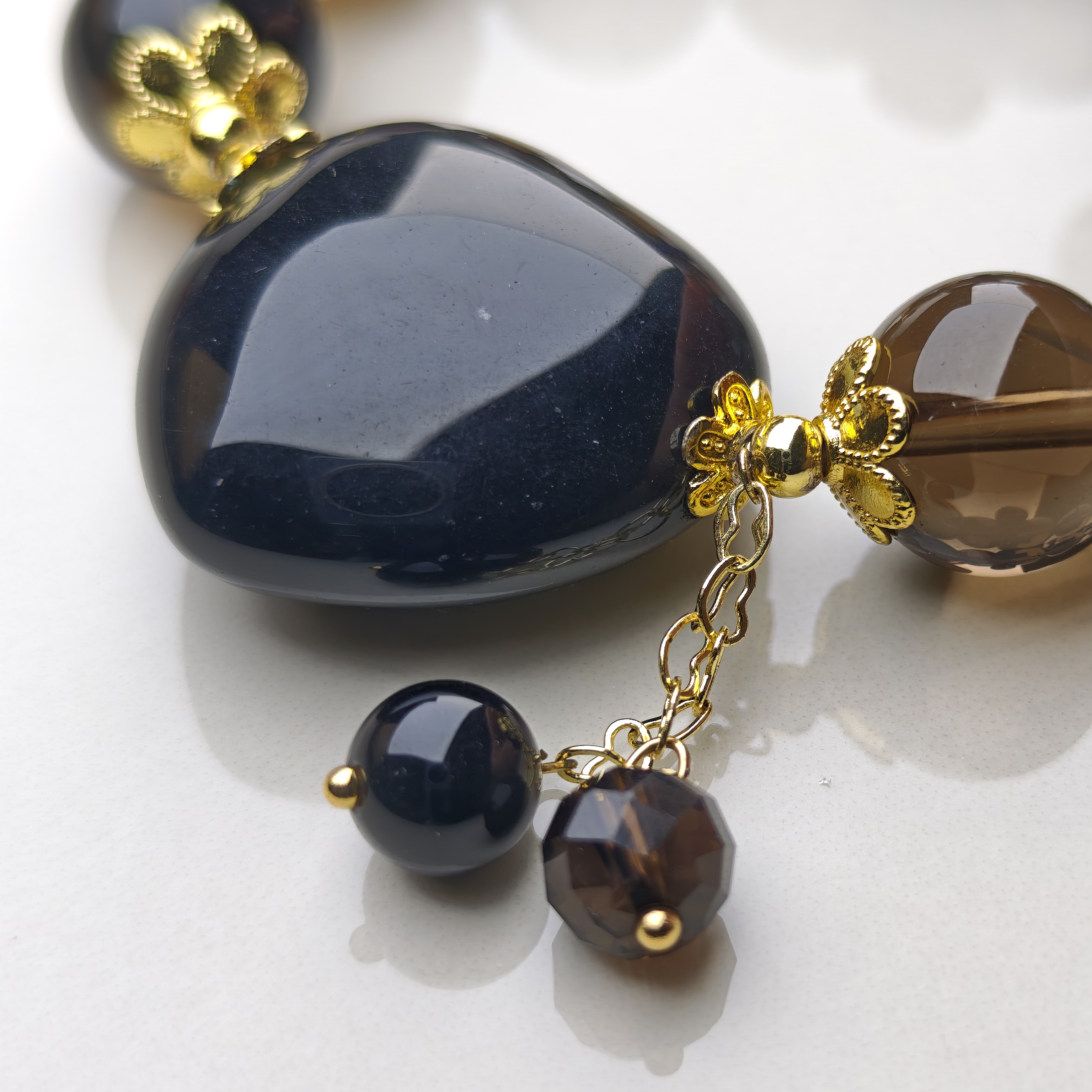 Midnight Veil – Smoky Quartz & Obsidian Heart Bracelet – alternate view 4 by ImperfectRealm