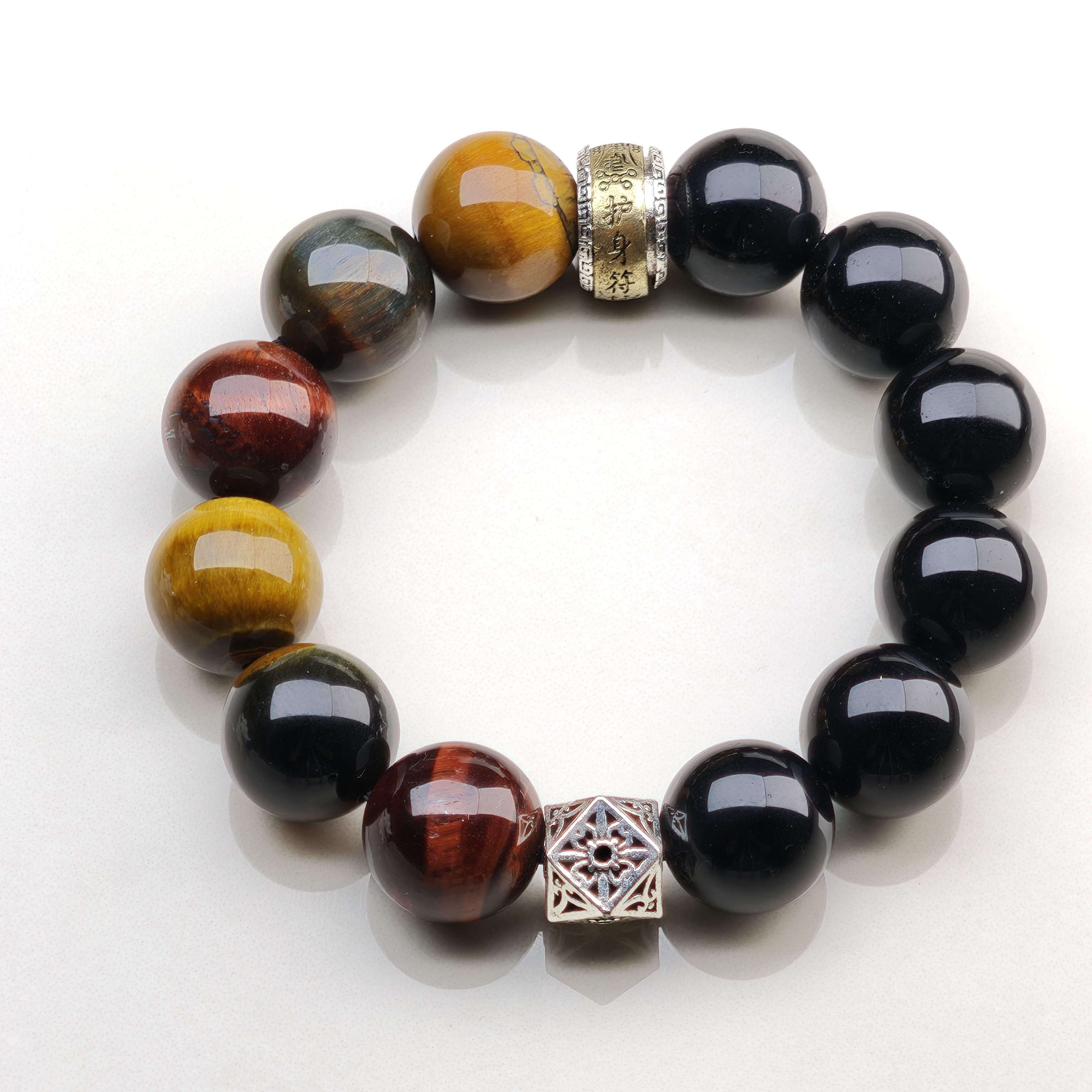Tri-Tiger Ward – Obsidian & Triple Tiger Eye Bracelet – alternate view 4 by ImperfectRealm