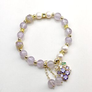 Grape Gleam – Grey Agate & Pearl Bracelet