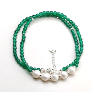 Emerald Bubbles – Green Agate & Pearl Necklace