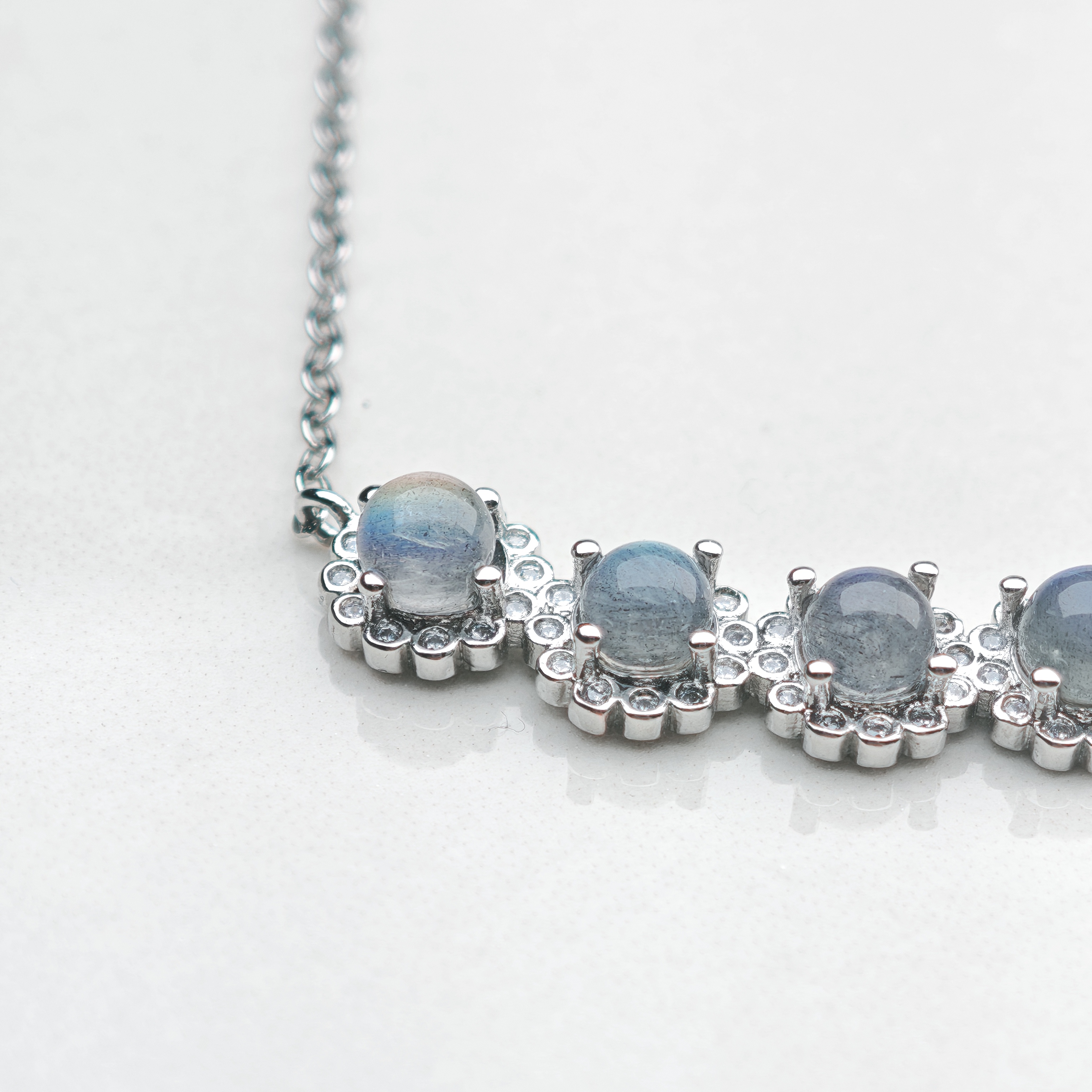 Moonchant Halo – Moonstone Glow & Silver Blossom Necklace – alternate view 3 by ImperfectRealm