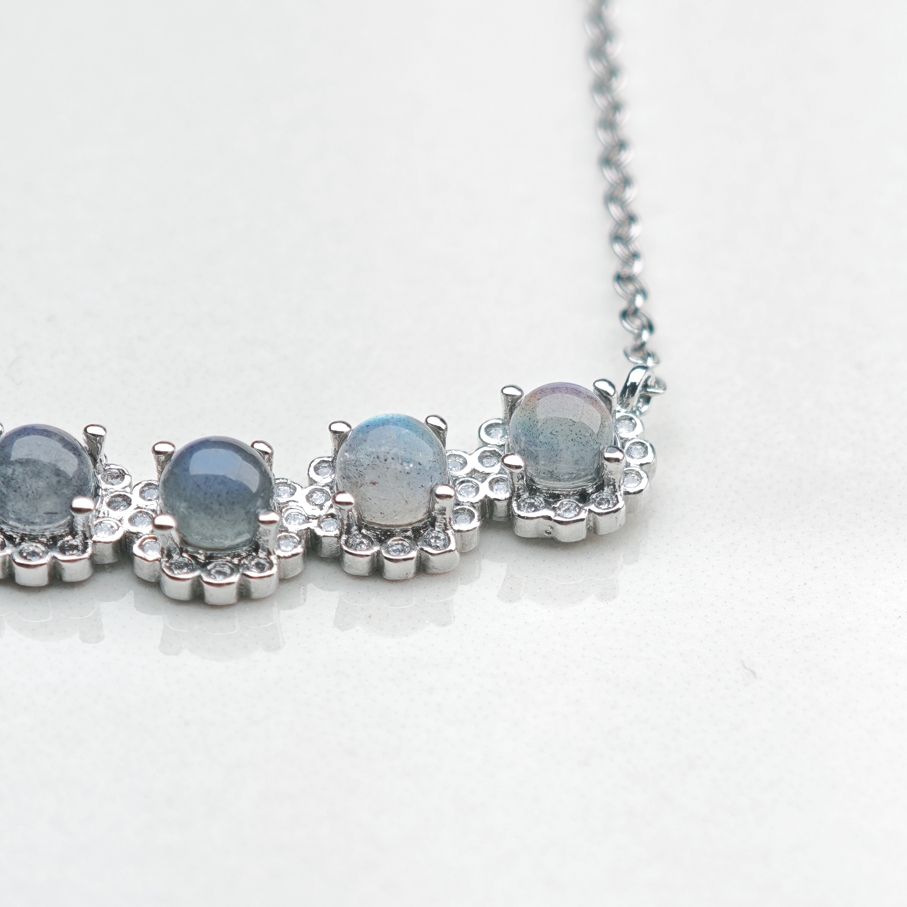 Moonchant Halo – Moonstone Glow & Silver Blossom Necklace – alternate view 4 by ImperfectRealm